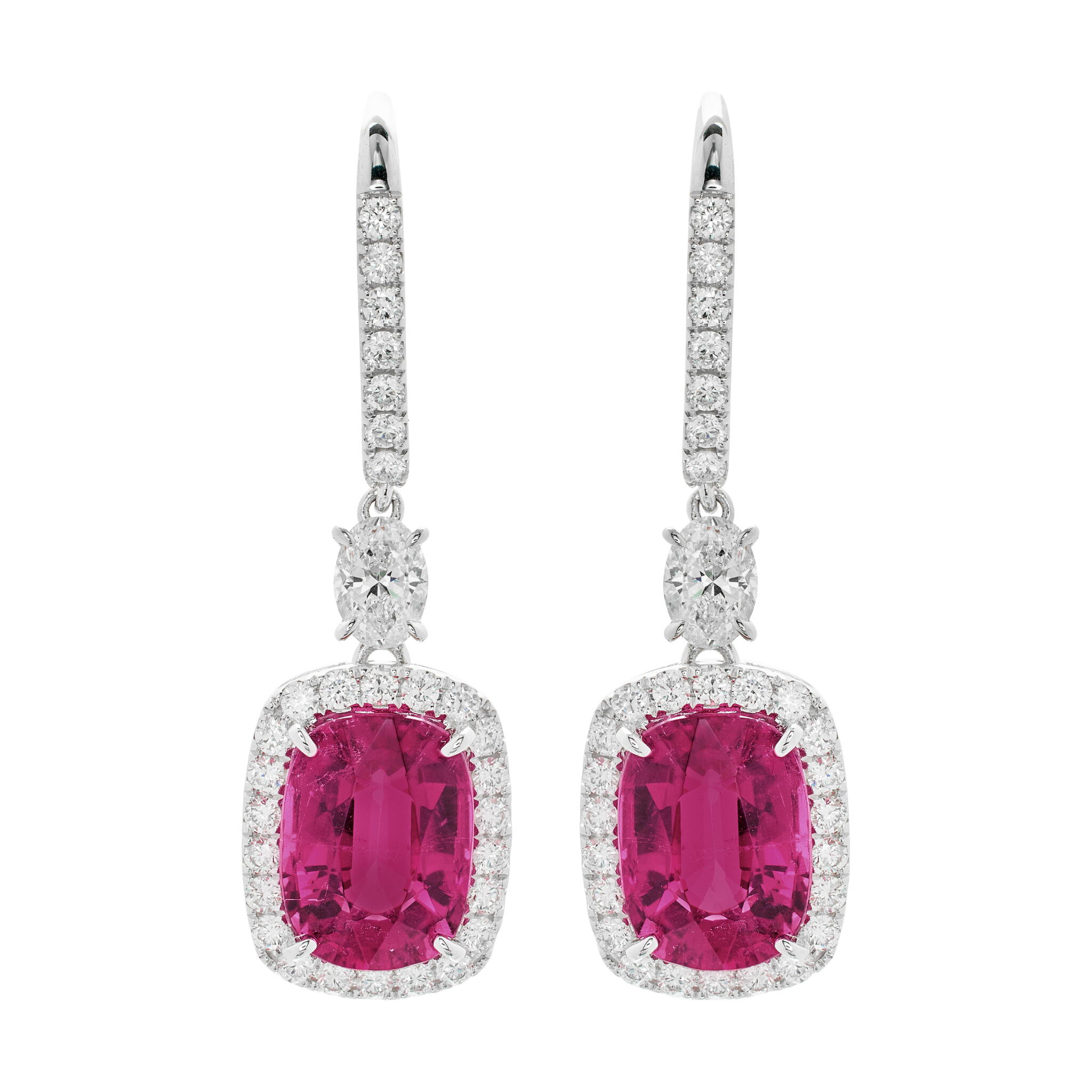 White Gold, 6.25ctw Tourmaline and Diamond Drop Earrings — view 1