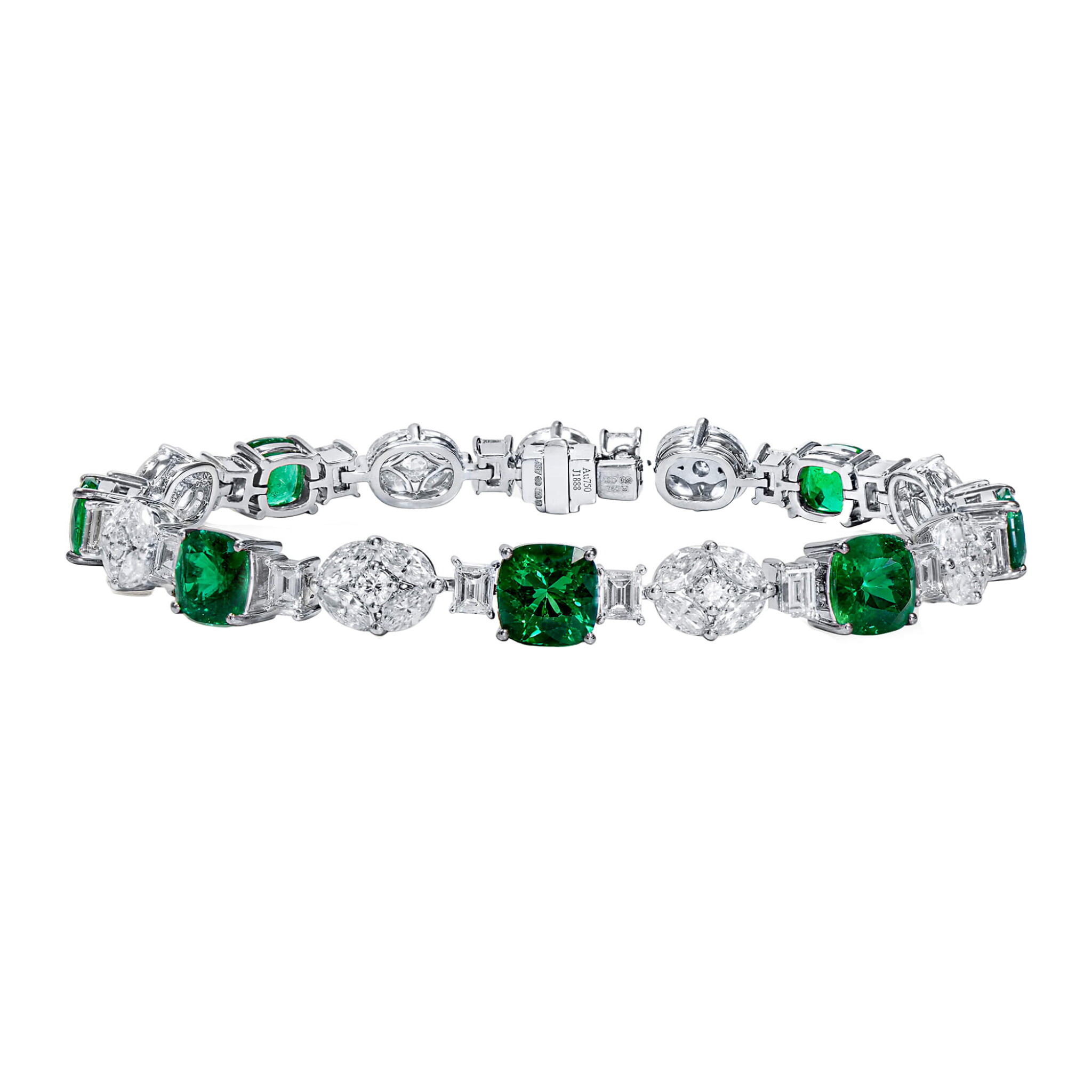 White Gold, 6.44ct Colombian Emerald and Diamond Bracelet  — view 1