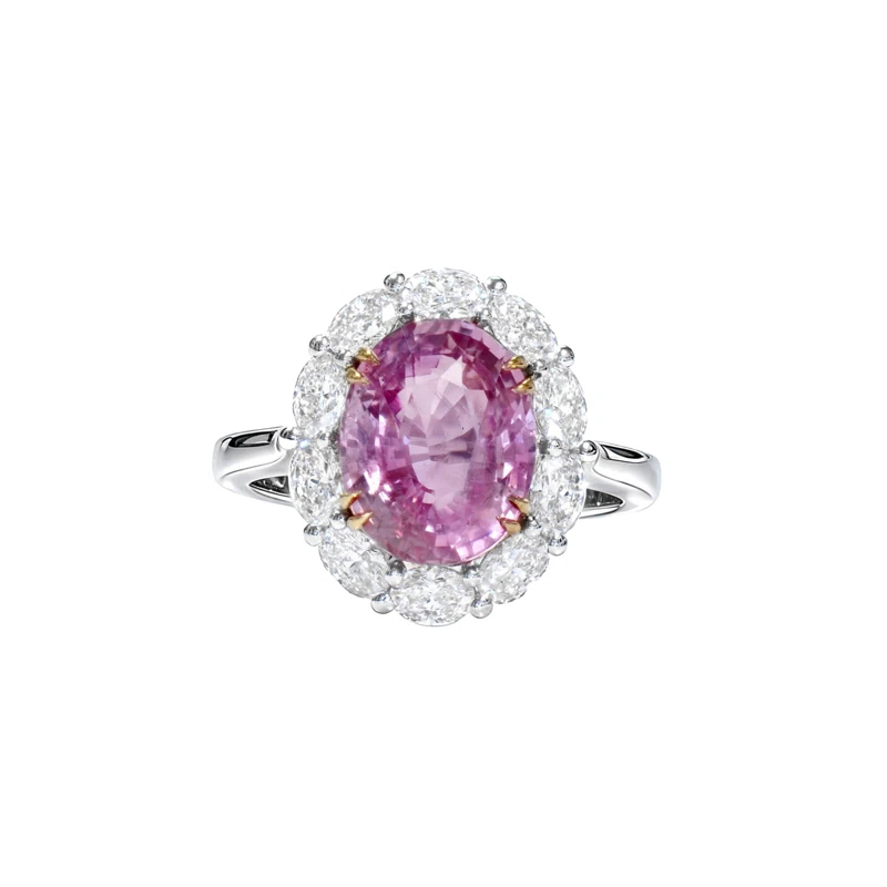 White Gold, 6.71ct Ceylon Padparadscha Sapphire and Diamond Ring
