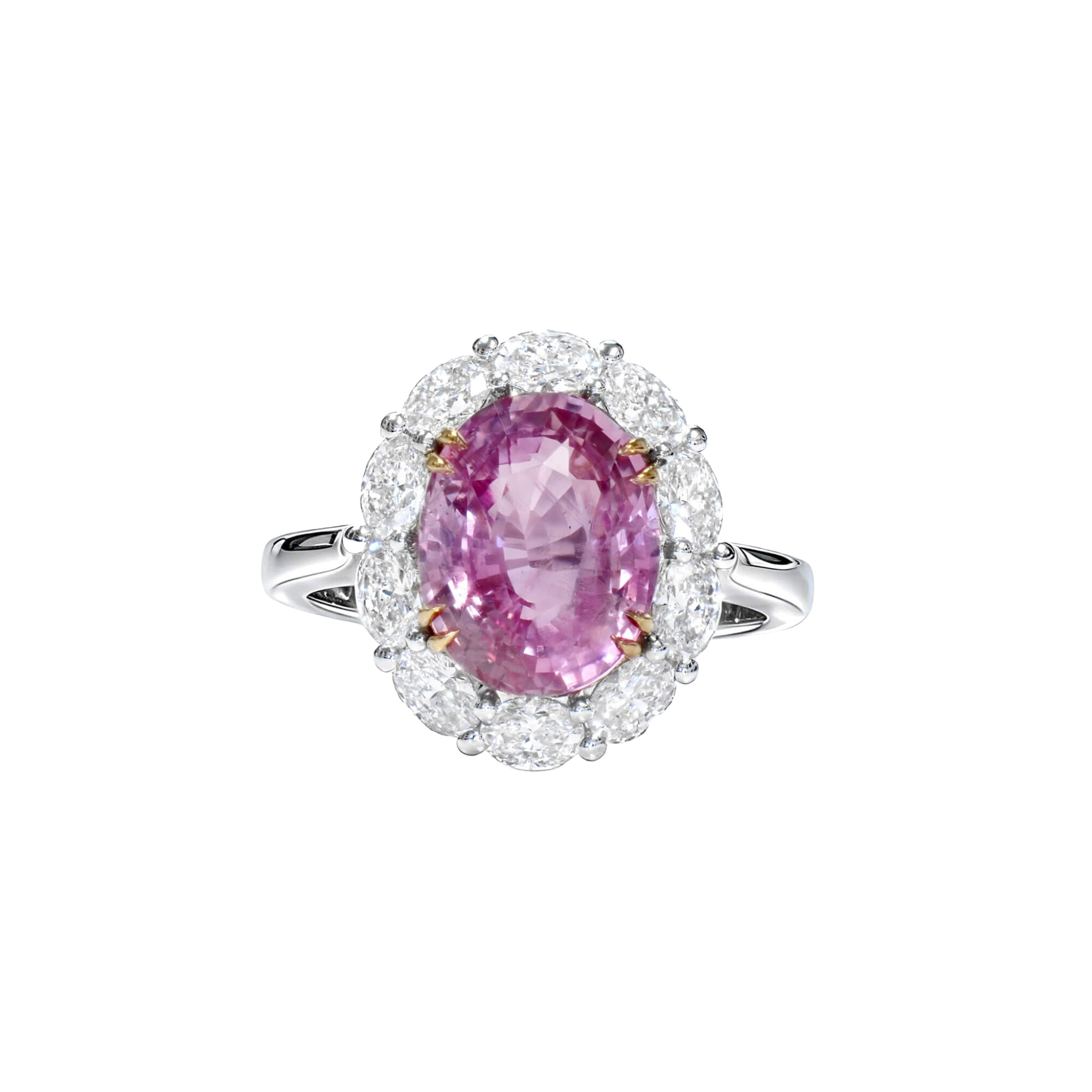 White Gold, 6.71ct Ceylon Padparadscha Sapphire and Diamond Ring — view 1