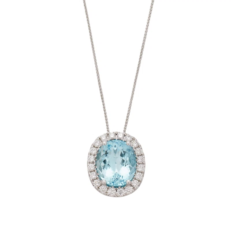 White Gold, 7.10ct Aquamarine and Diamond Pendant Necklace