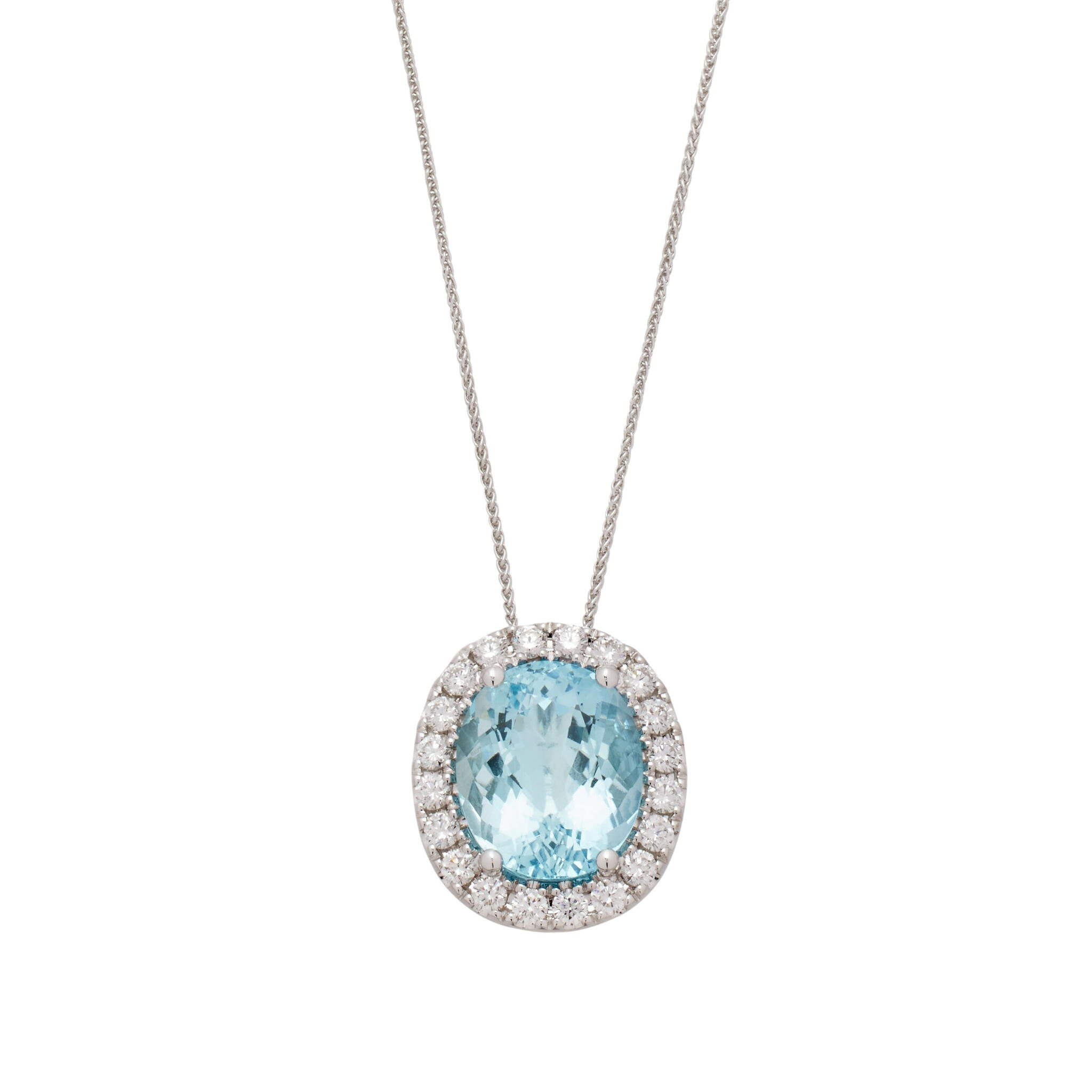 White Gold, 7.10ct Aquamarine and Diamond Pendant Necklace — view 1
