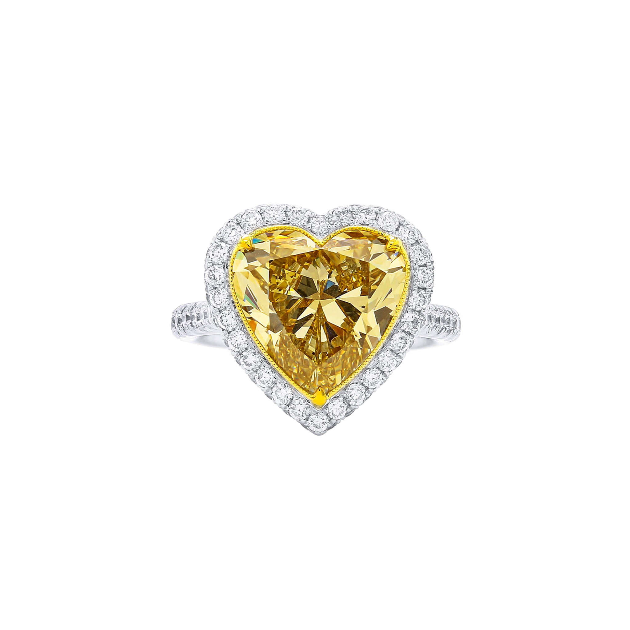 White Gold, 7.52ct Heart Shape Fancy Brownish Yellow Diamond and Diamond Ring — view 1