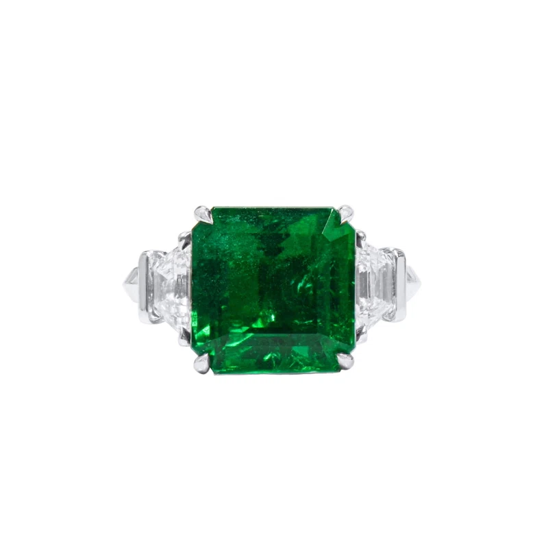White Gold, 7.54ct Zambian Emerald and Diamond Ring 