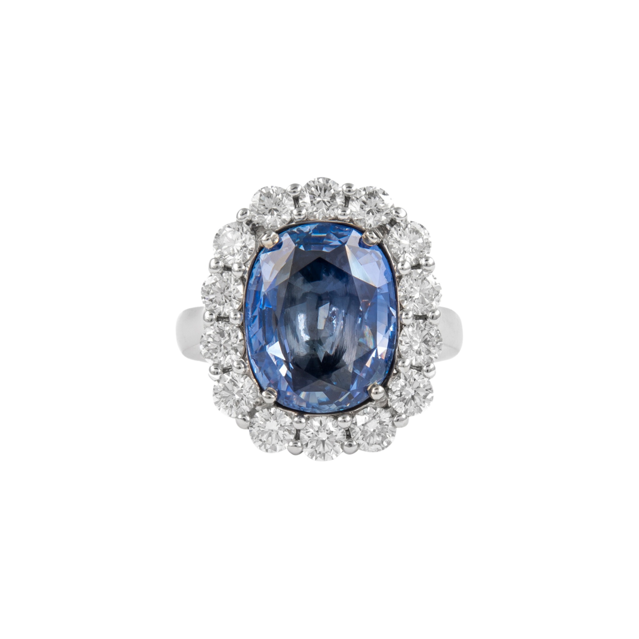 White Gold, 7.60ct Ceylon Sapphire and Diamond Ring — view 1