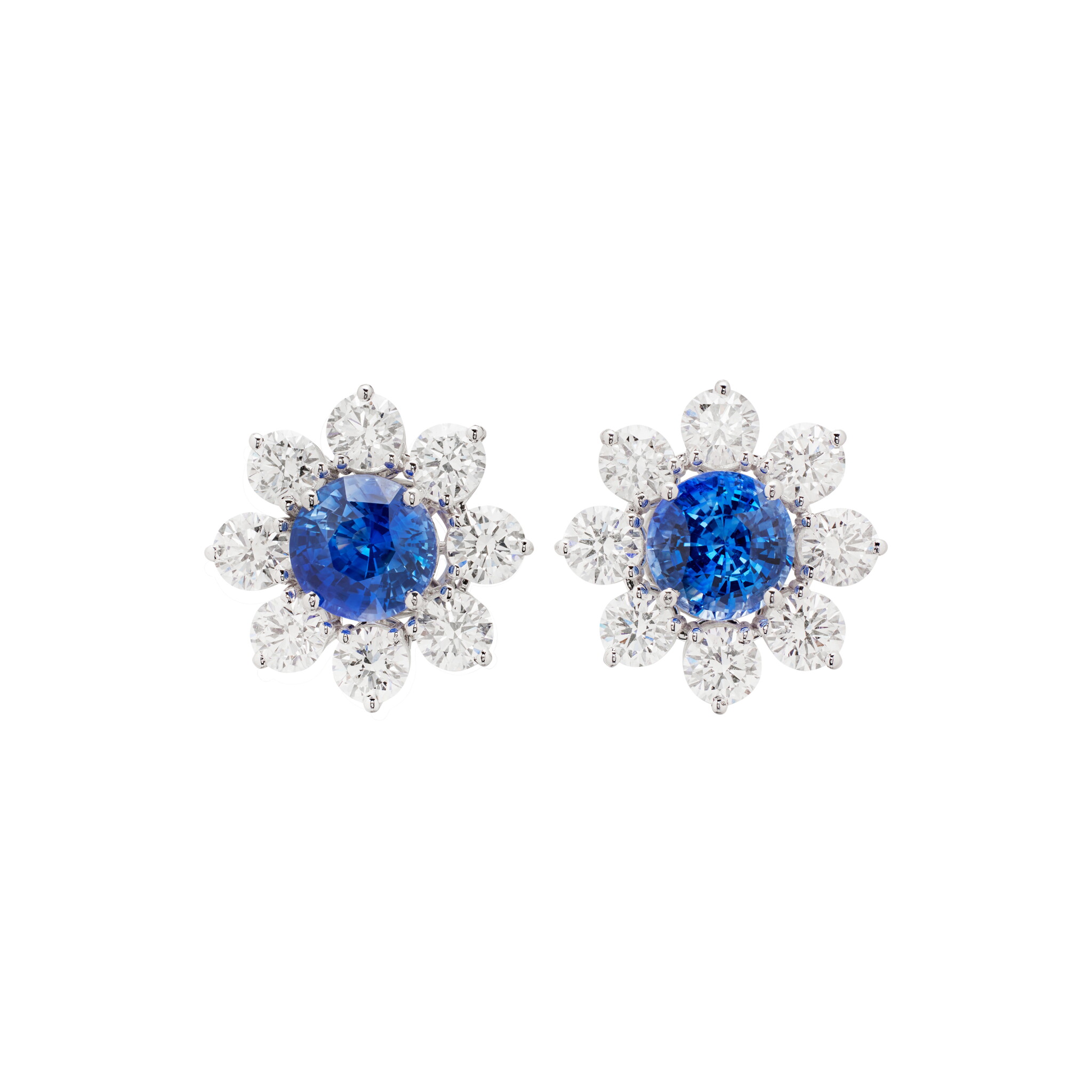 White Gold, 7.52ctw Sapphire and Diamond Stud Earrings — view 1