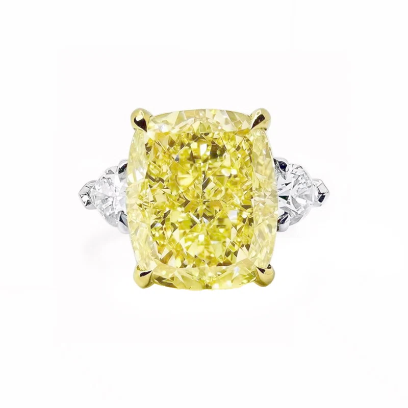 White Gold, 8.04ct Cushion Cut Fancy Light Yellow Diamond and Diamond Engagement Ring 