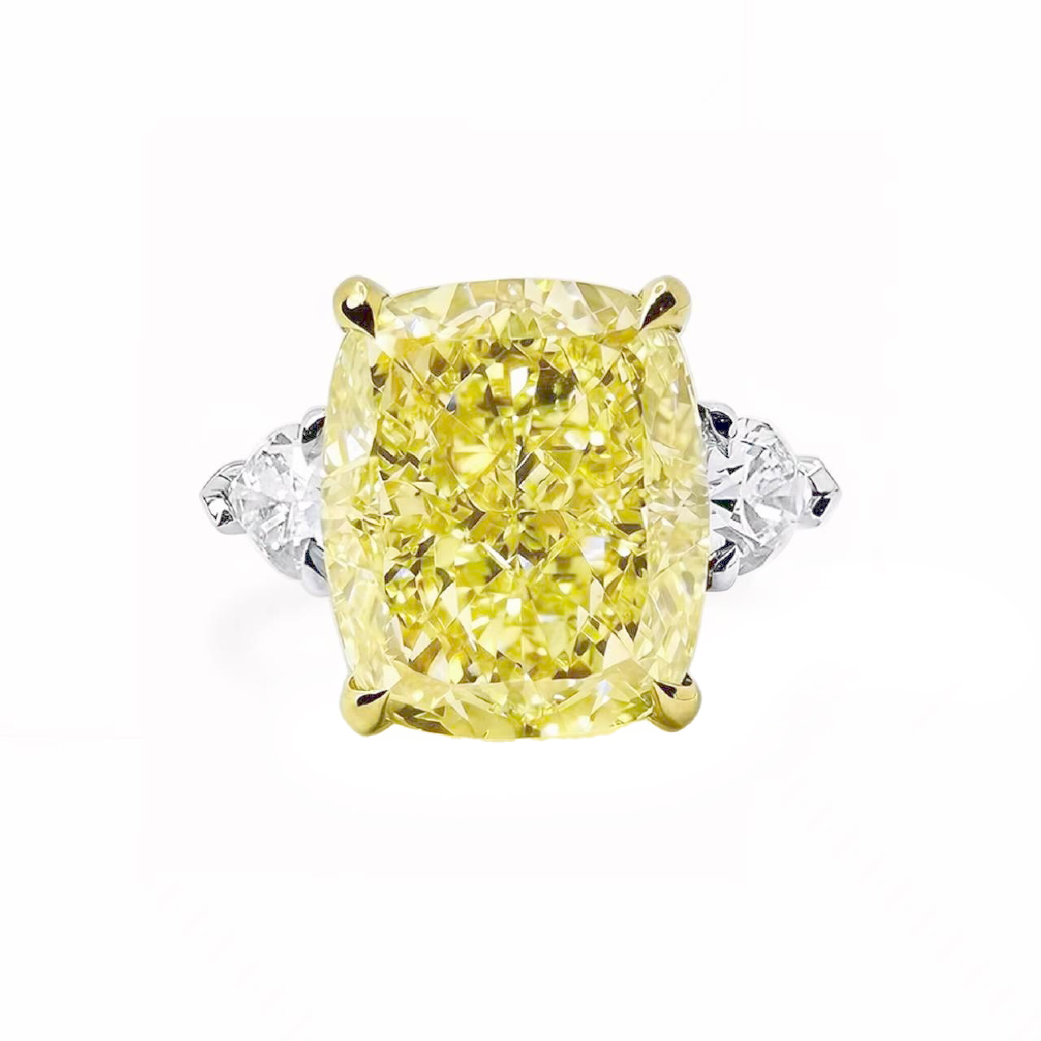 White Gold, 8.04ct Cushion Cut Fancy Light Yellow Diamond and Diamond Engagement Ring  — view 1