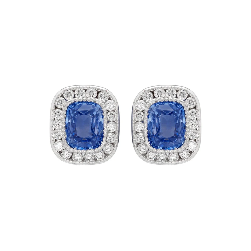 White Gold, 8.39ct Ceylon Sapphire and Diamond Stud Earrings