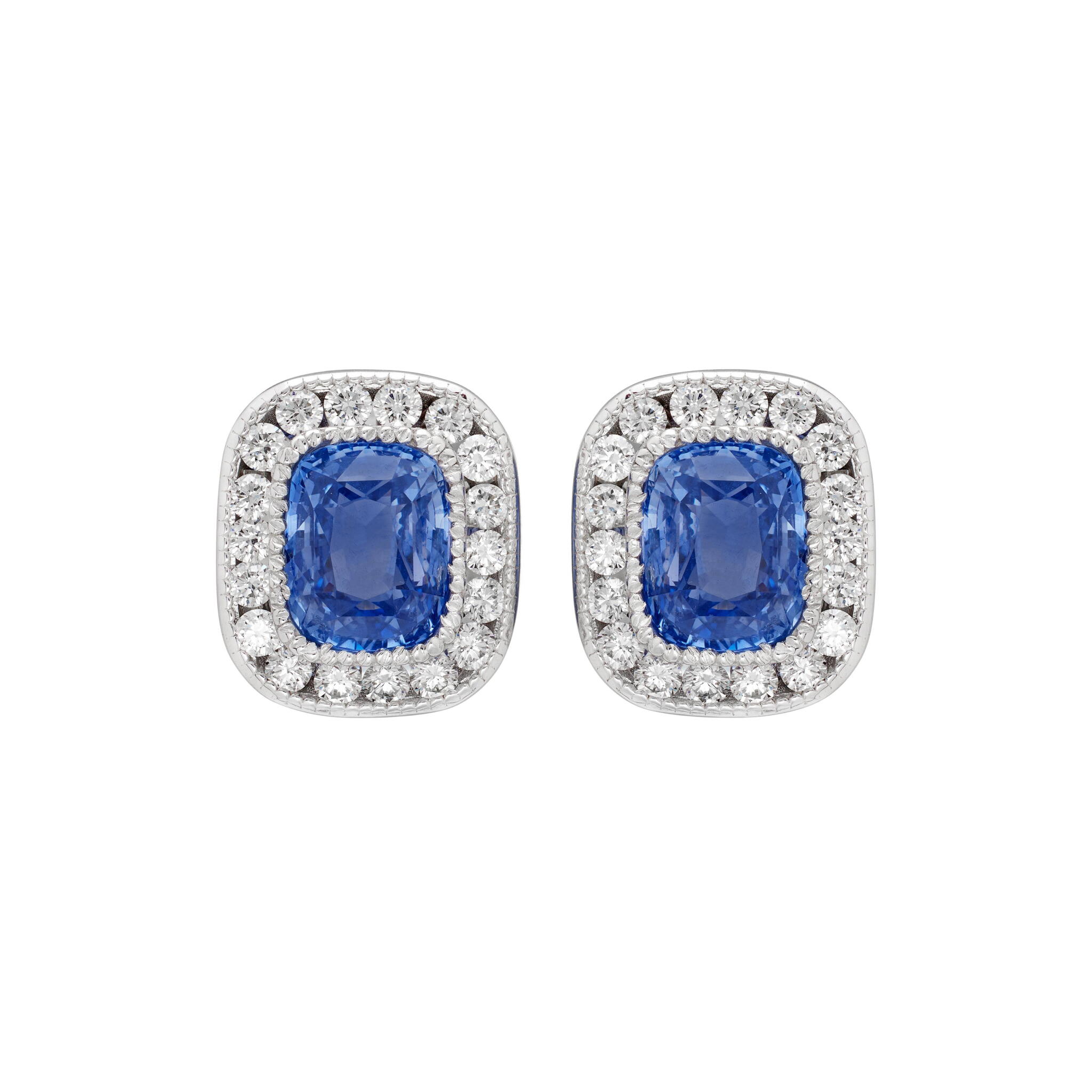White Gold, 8.39ct Ceylon Sapphire and Diamond Stud Earrings — view 1
