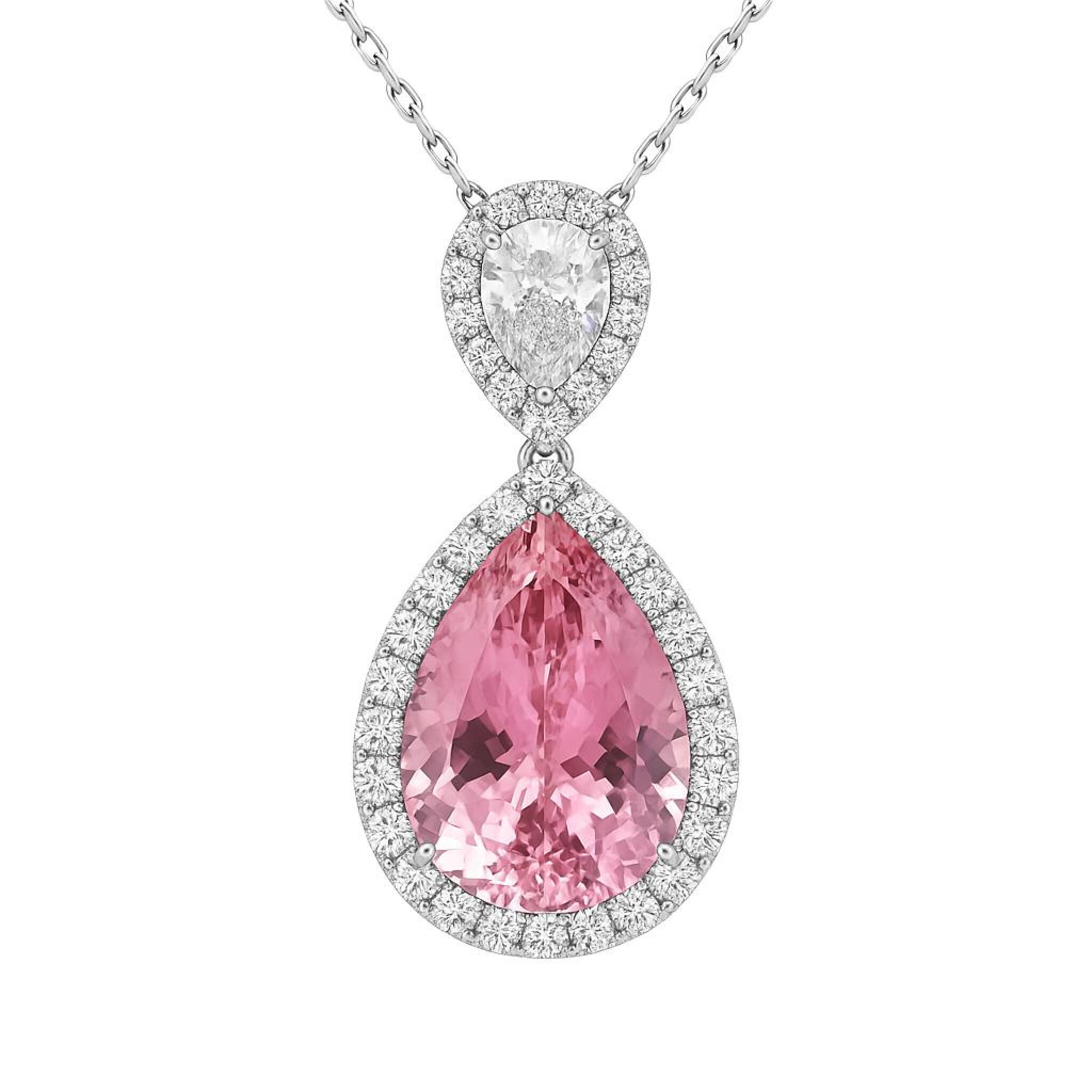 White Gold, 8.50ct Tourmaline and Diamond Pendant Necklace — view 1
