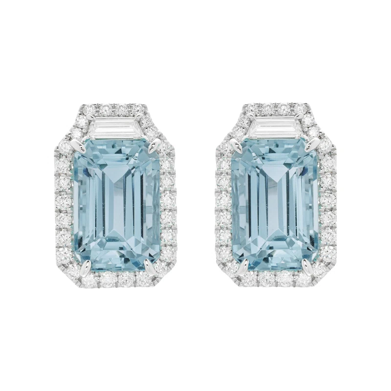 White Gold, 8.65ctw Aquamarine and Diamond Stud Earrings