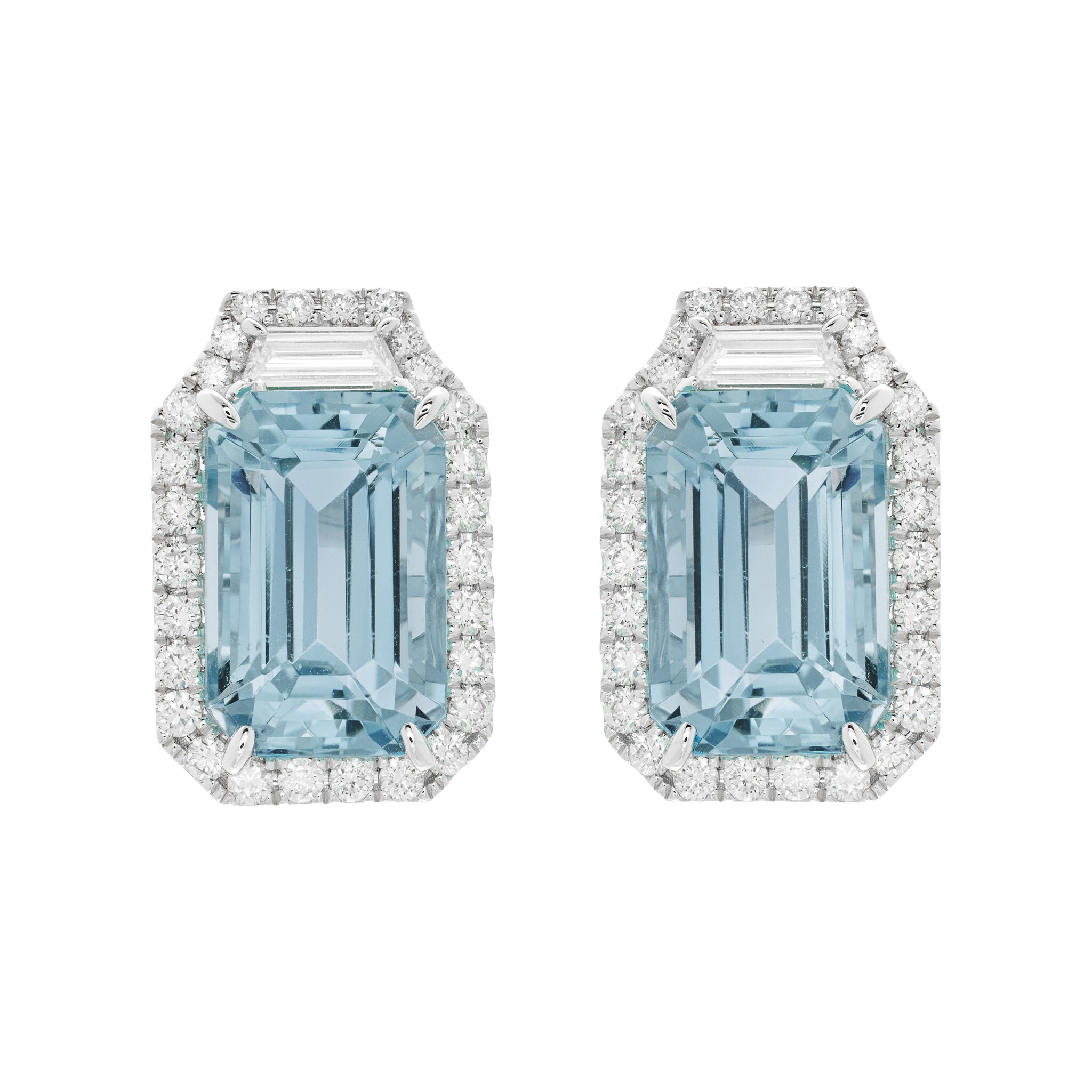 White Gold, 8.65ctw Aquamarine and Diamond Stud Earrings — view 1