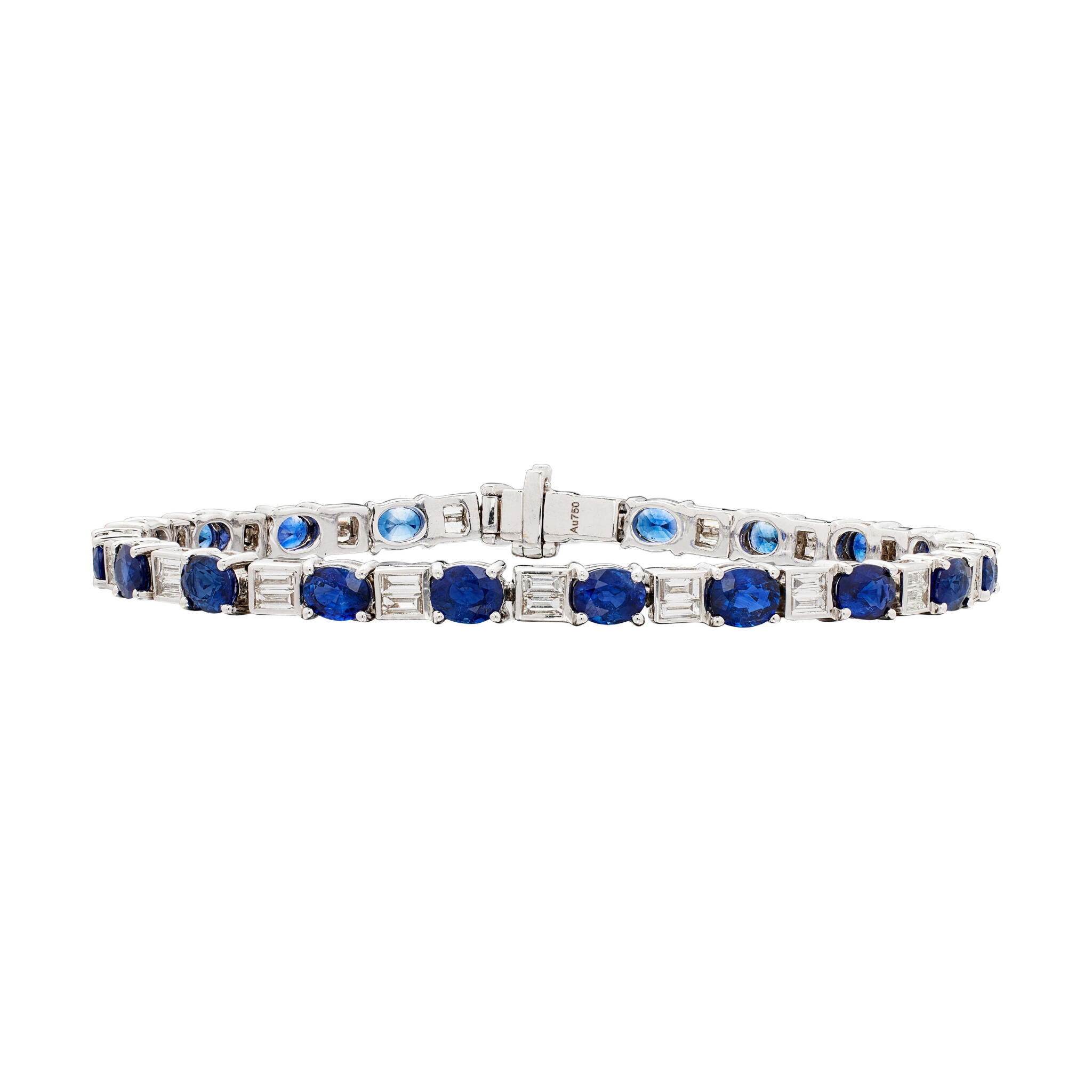 White Gold, 8.88ctw Madagascar Sapphire and Diamond Tennis Bracelet — view 1
