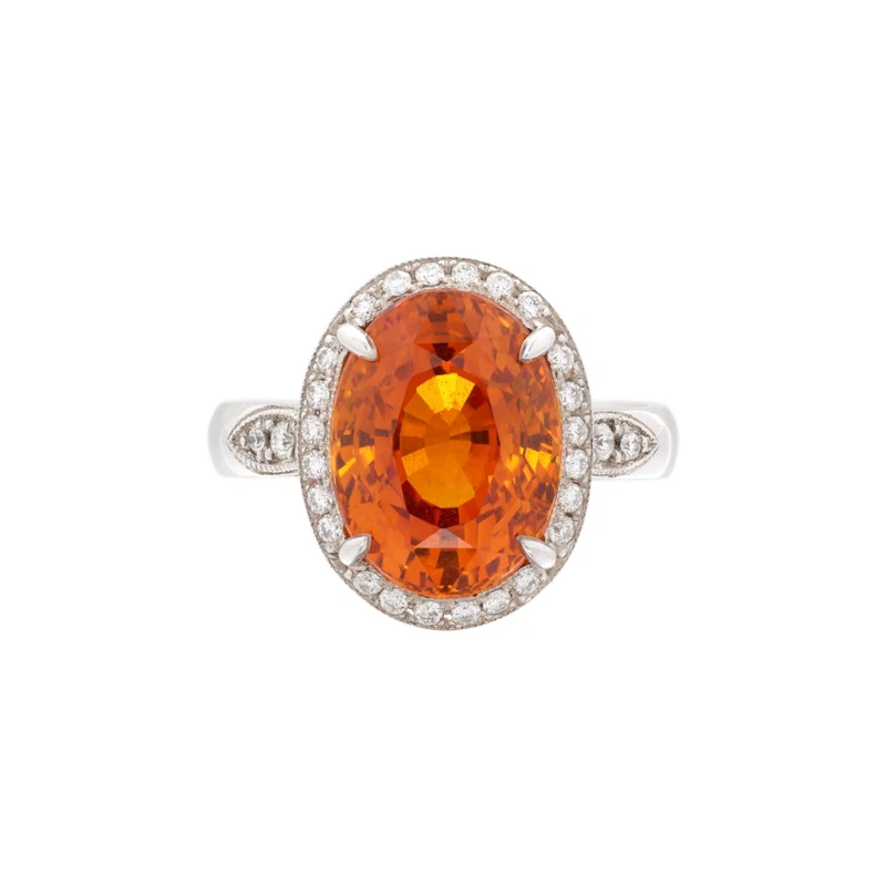 White Gold, 8.54ct Ceylon Orange-Yellow Sapphire and Diamond Ring
