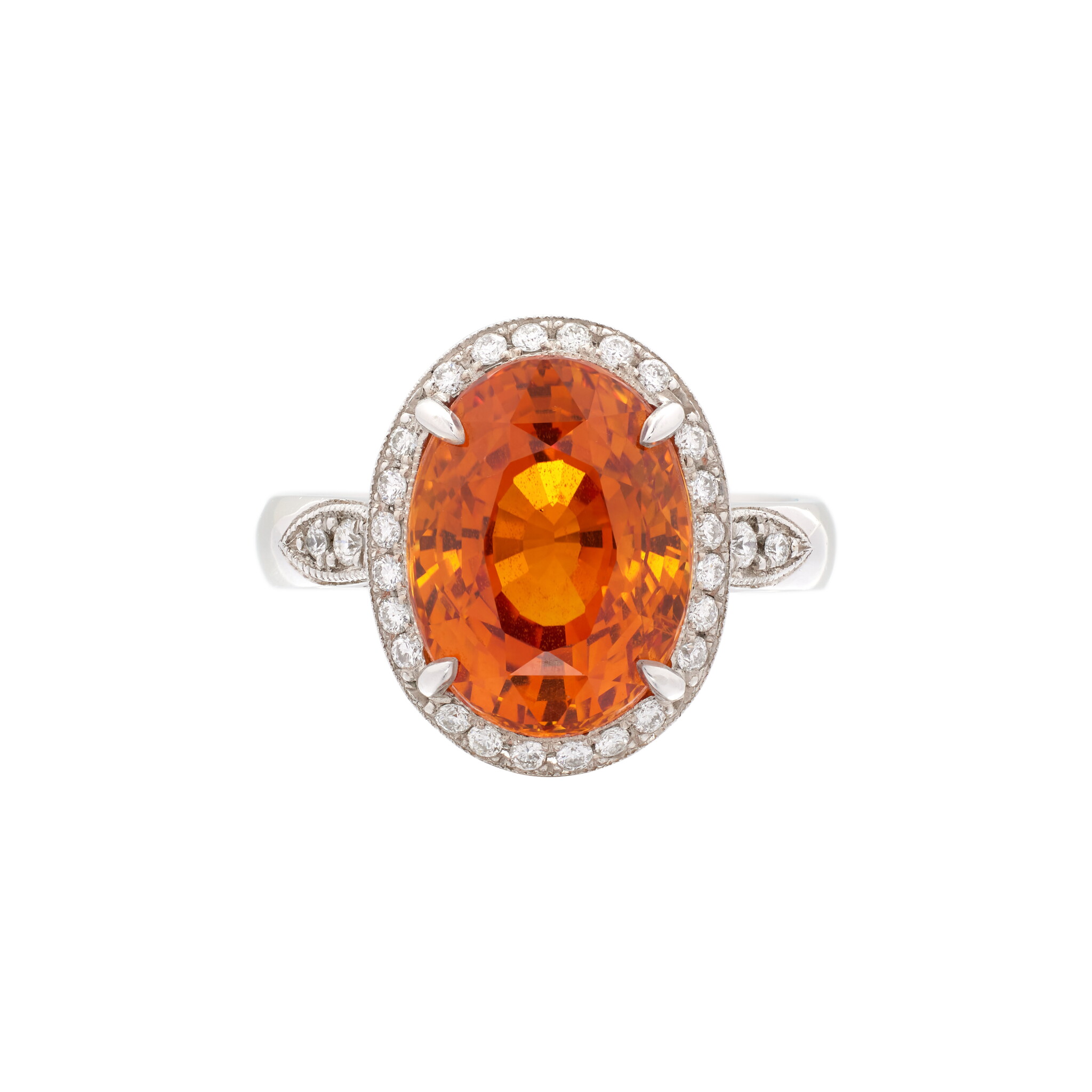 White Gold, 8.54ct Ceylon Orange-Yellow Sapphire and Diamond Ring — view 1