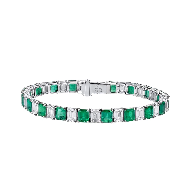 White Gold, 9.29ctw Colombian Emerald and 8.46ctw Diamond Tennis Bracelet