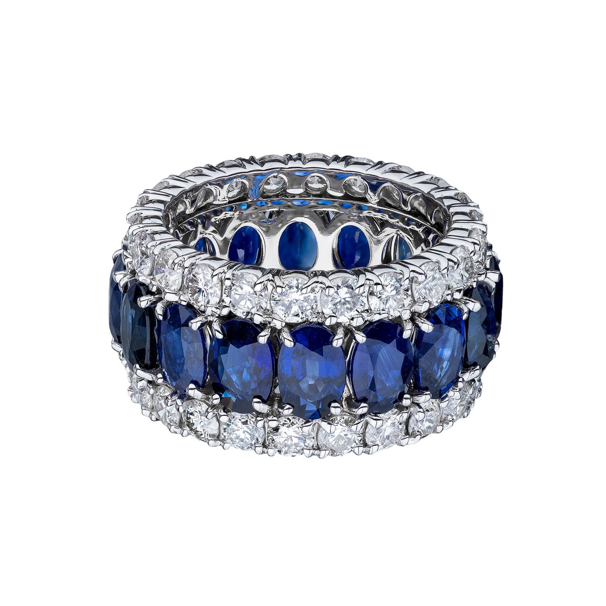 White Gold, 9.45ctw Sapphire and Diamond Eternity Band Ring — view 1