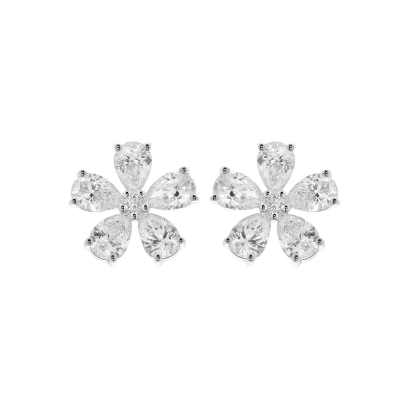 White Gold and 1.95ctw Diamond Floral Stud Earrings