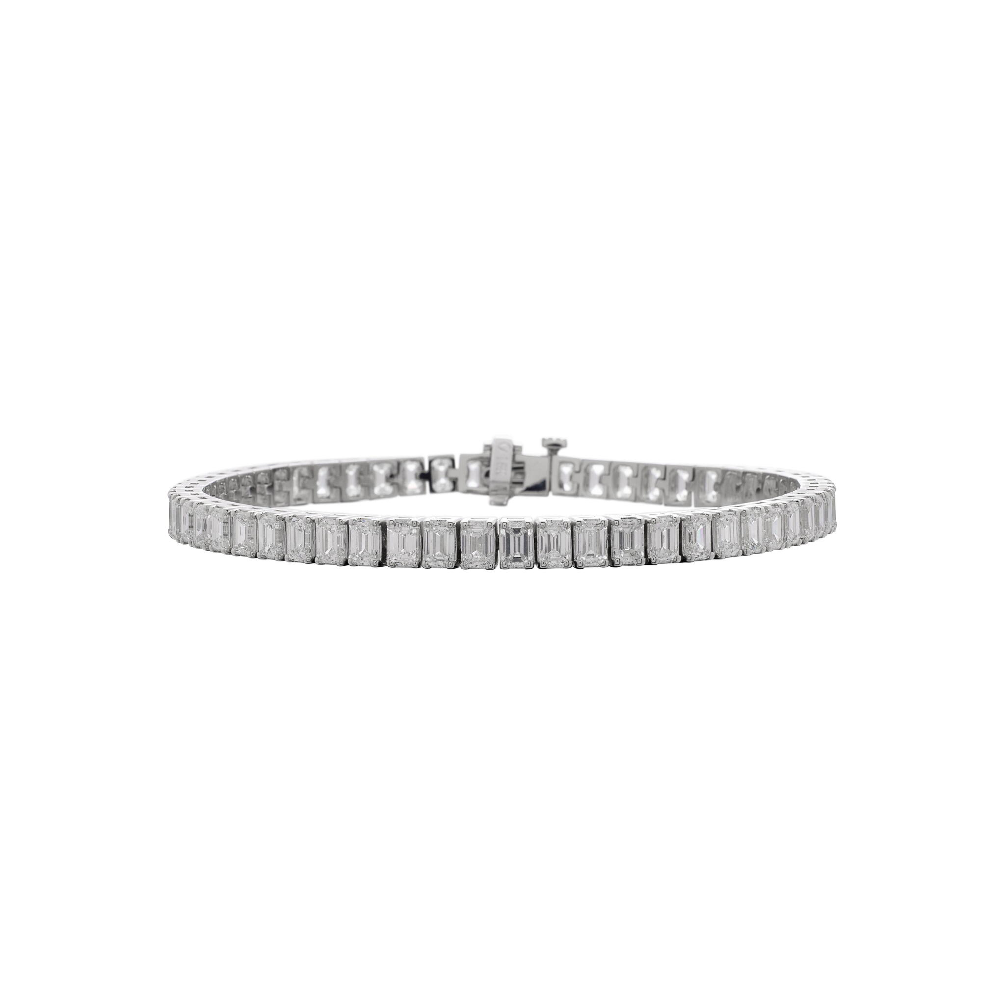 White Gold and 11.00ctw Emerald Cut Diamond Tennis Bracelet — view 1