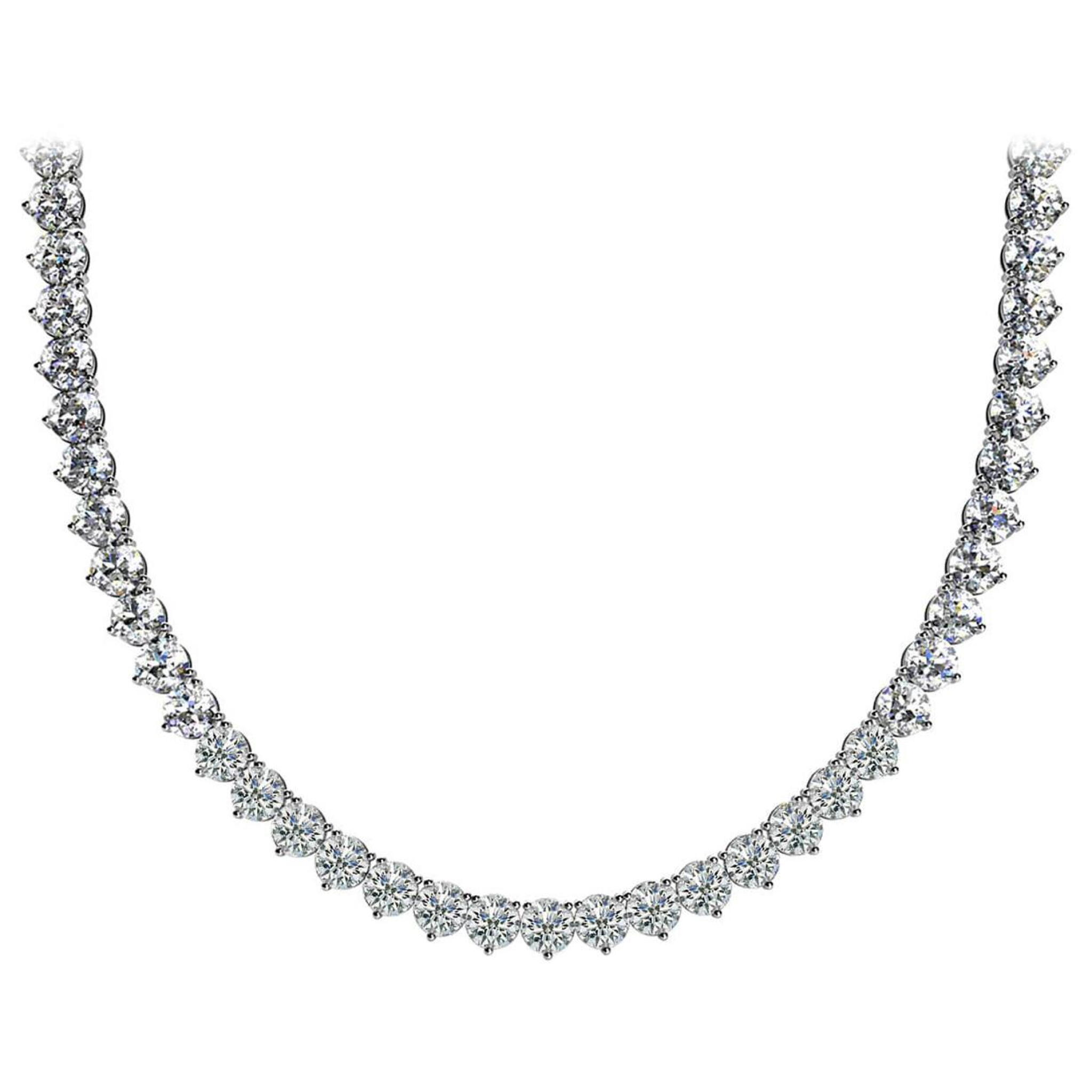 White Gold and 11.50ctw Round Brilliant Cut Diamond Tennis Necklace — view 1