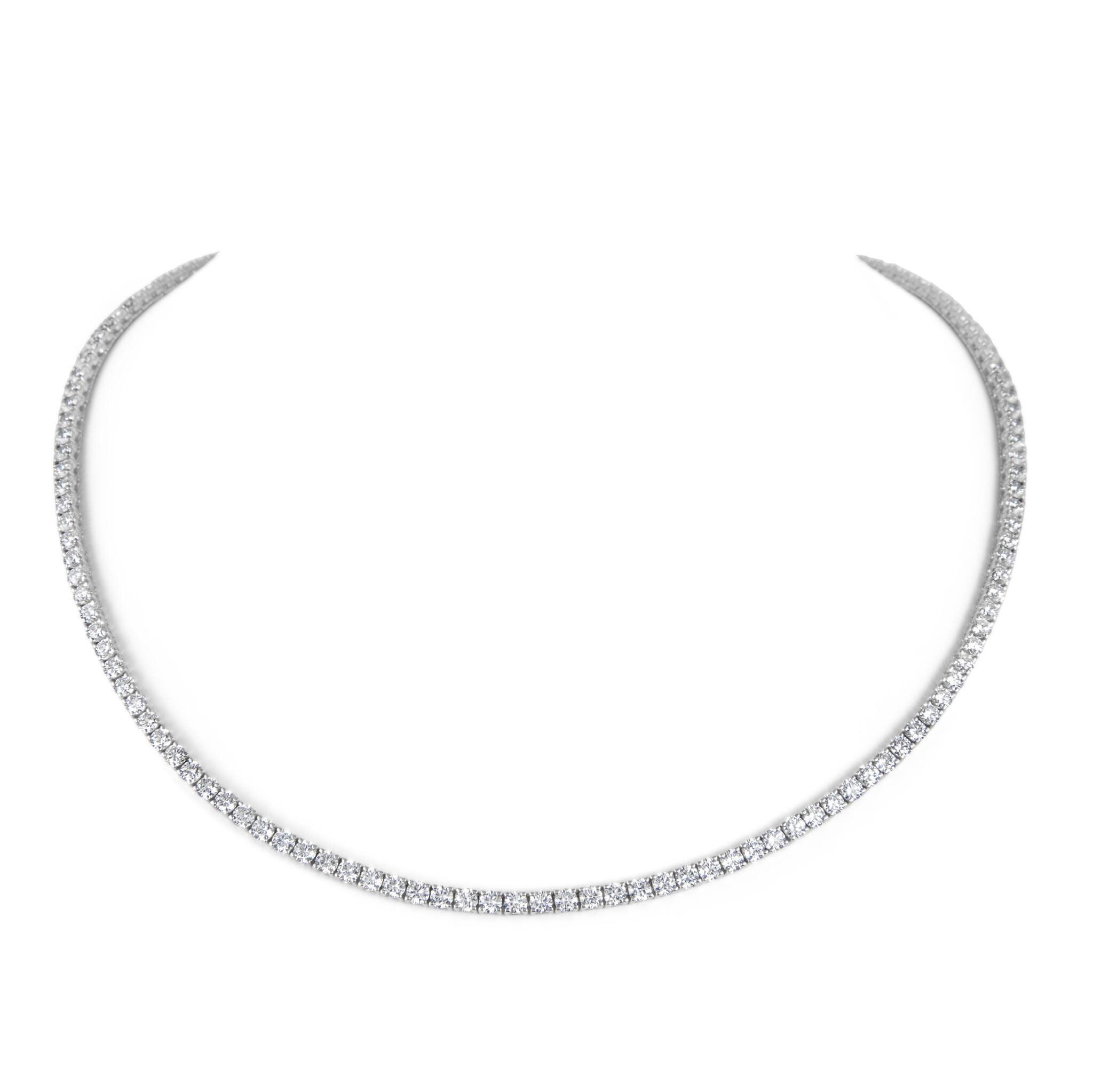 White Gold and 11.70ctw Round Brilliant Cut Diamond Tennis Necklace — view 1