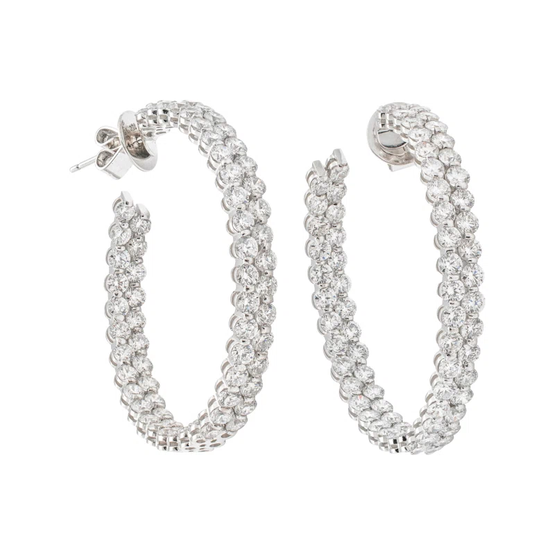White Gold and 12.60ctw Round Brilliant Cut Diamond Hoop Earrings