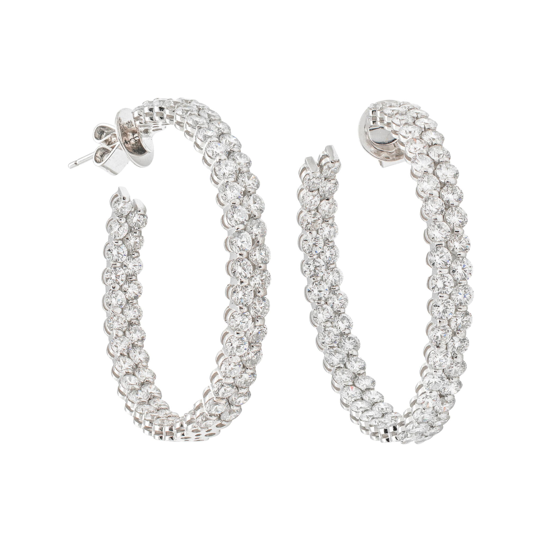 White Gold and 12.60ctw Round Brilliant Cut Diamond Hoop Earrings — view 1