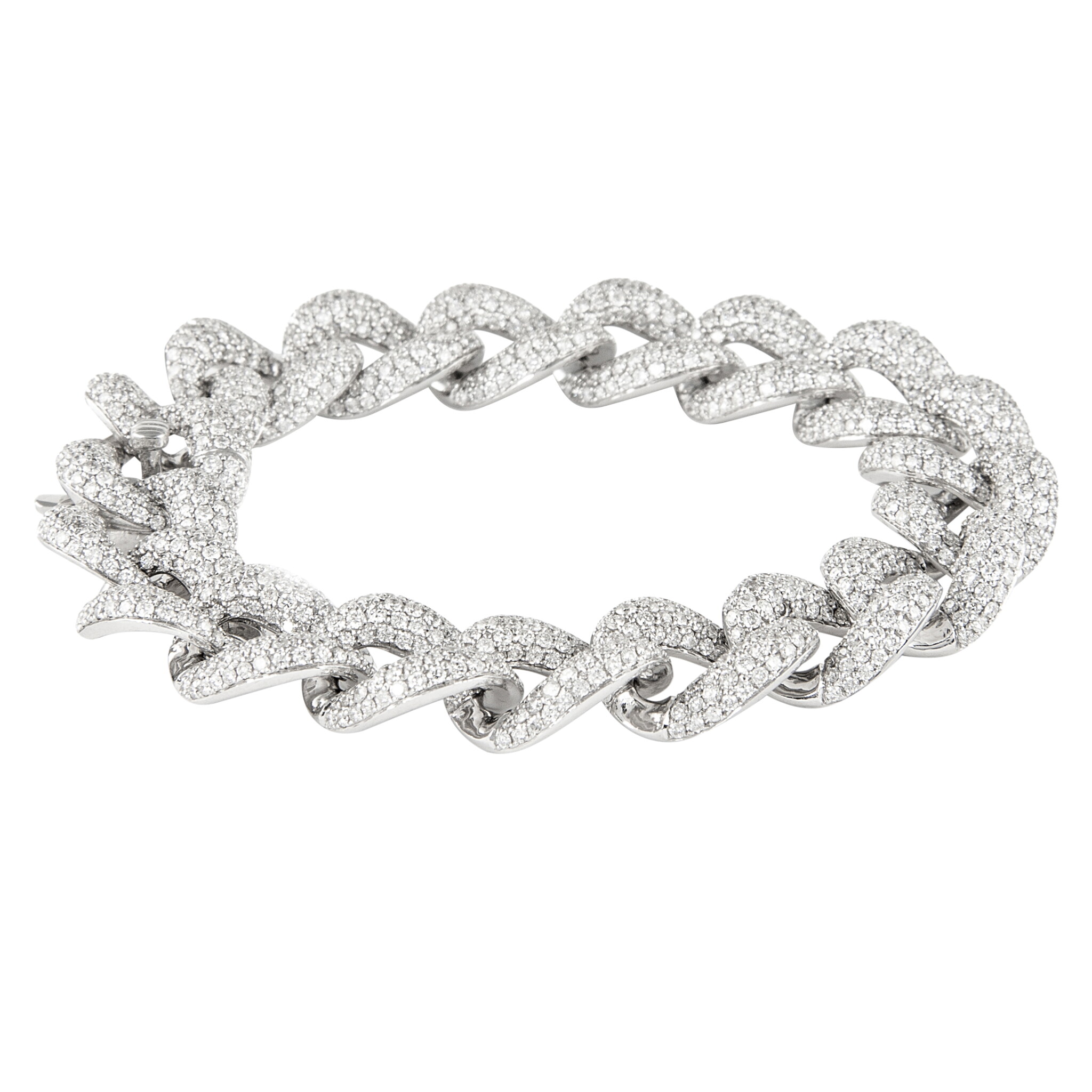White Gold and 12.25ct Diamond Cuban Link Bracelet — view 1
