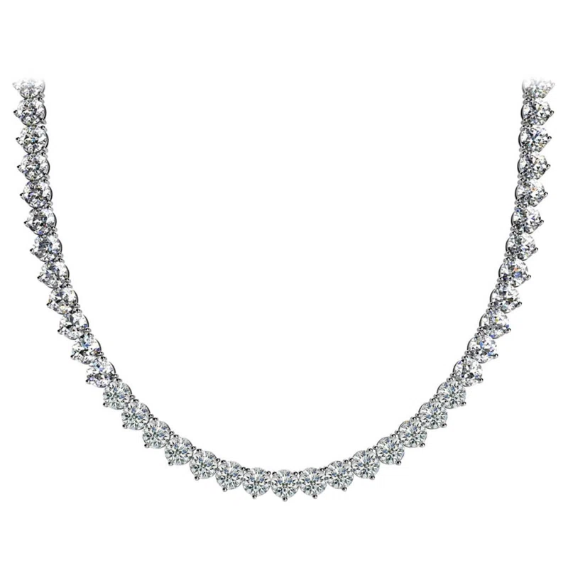 White Gold and 13.45ctw Round Brilliant Cut Diamond Tennis Necklace