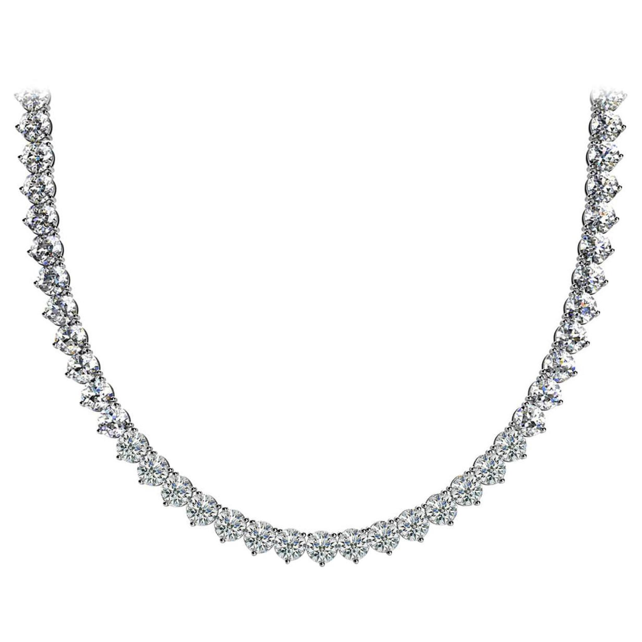 White Gold and 13.45ctw Round Brilliant Cut Diamond Tennis Necklace — view 1