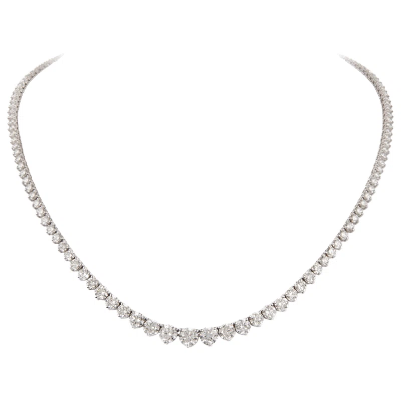White Gold and 13.10ctw Round Brilliant Cut Diamond Rivière Tennis Necklace