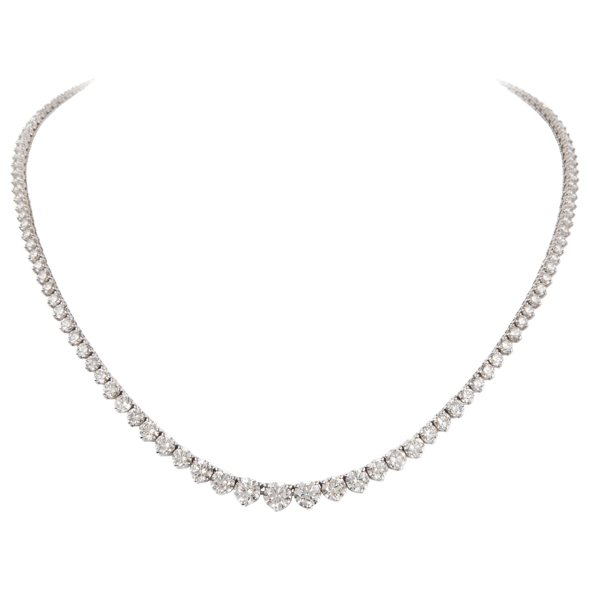 White Gold and 13.10ctw Round Brilliant Cut Diamond Rivière Tennis Necklace — view 1