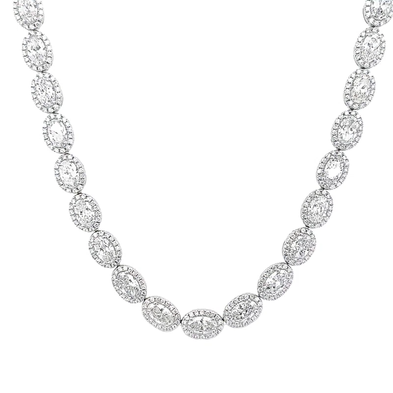 White Gold and 18.55ctw Oval Cut Diamond Tennis Necklace