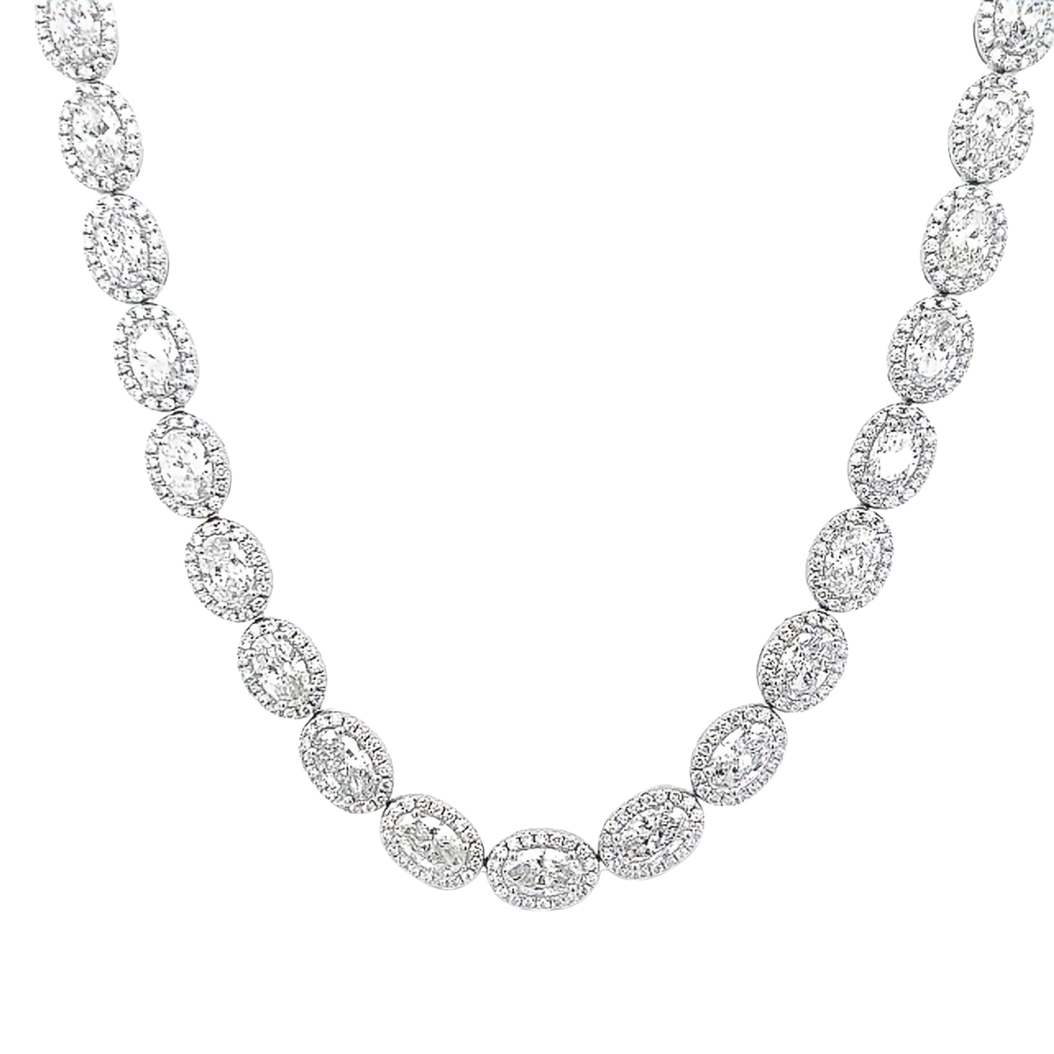 White Gold and 18.55ctw Oval Cut Diamond Tennis Necklace — view 1