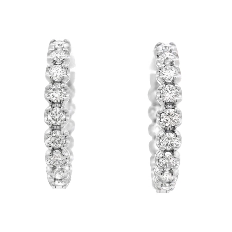 White Gold and 2.15ctw Round Brilliant Cut Hoop Earrings 