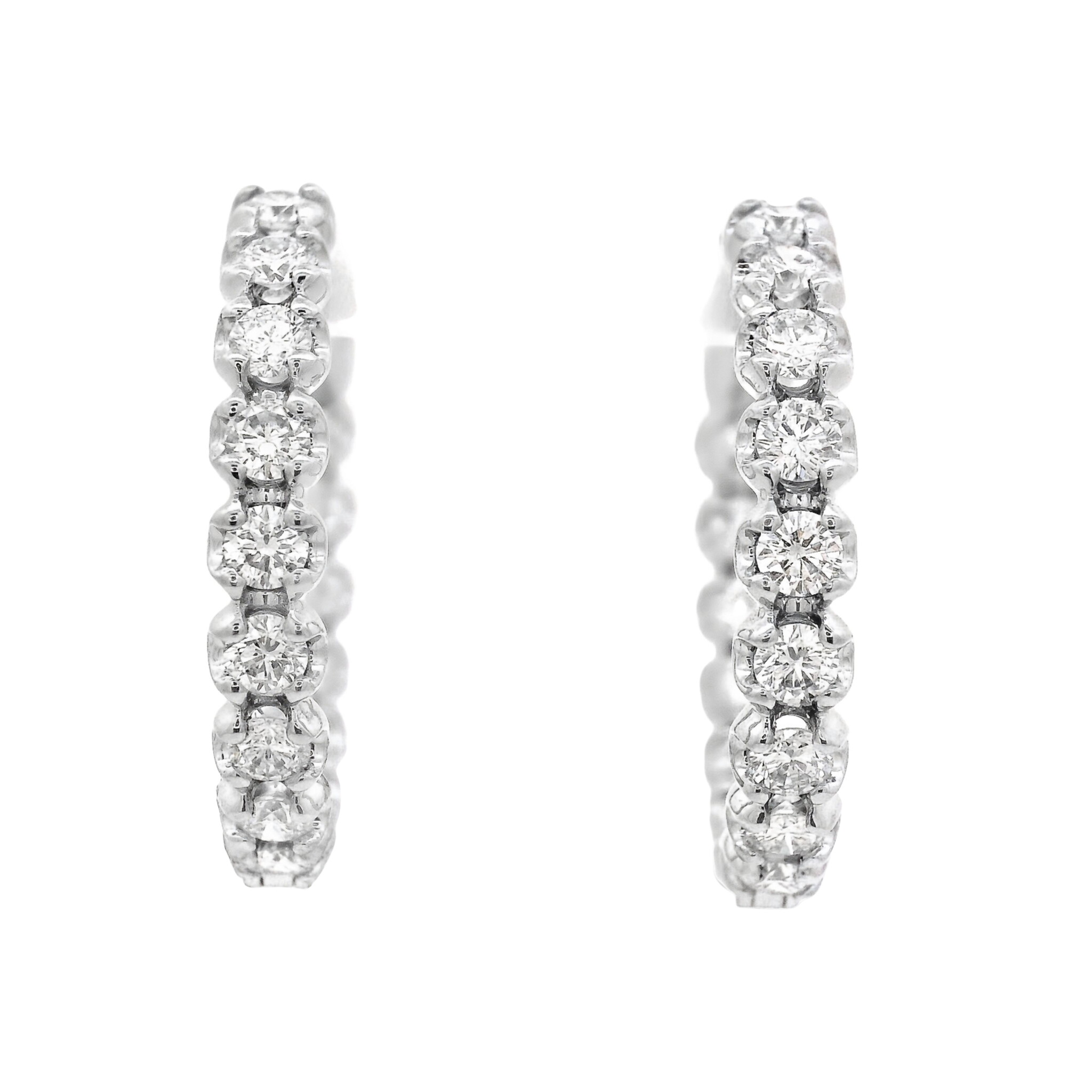 White Gold and 2.15ctw Round Brilliant Cut Hoop Earrings  — view 1