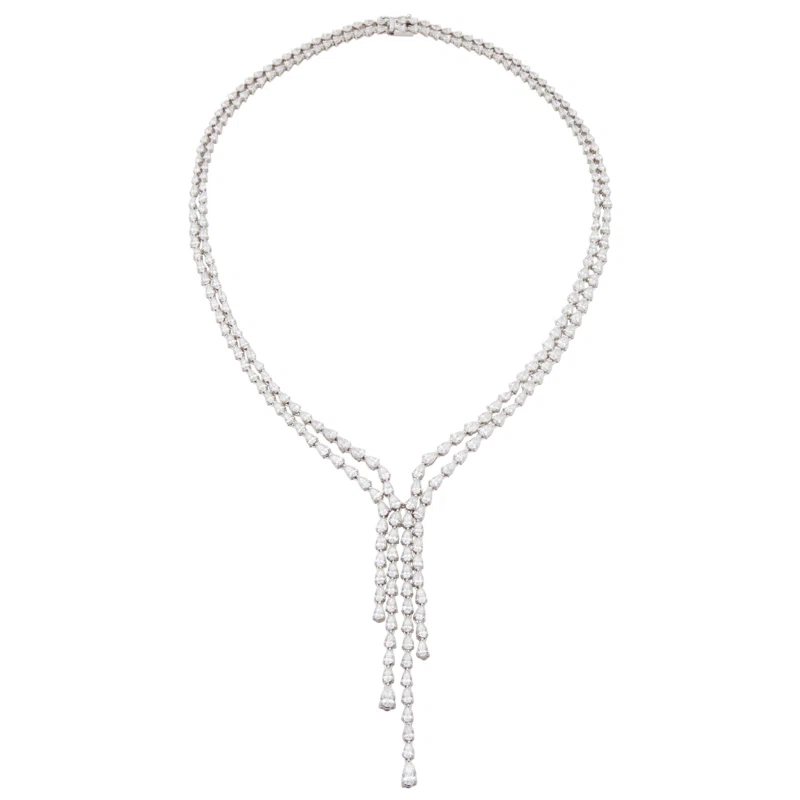 White Gold and 20.60ctw Pear Shape Diamond Lariat Necklace