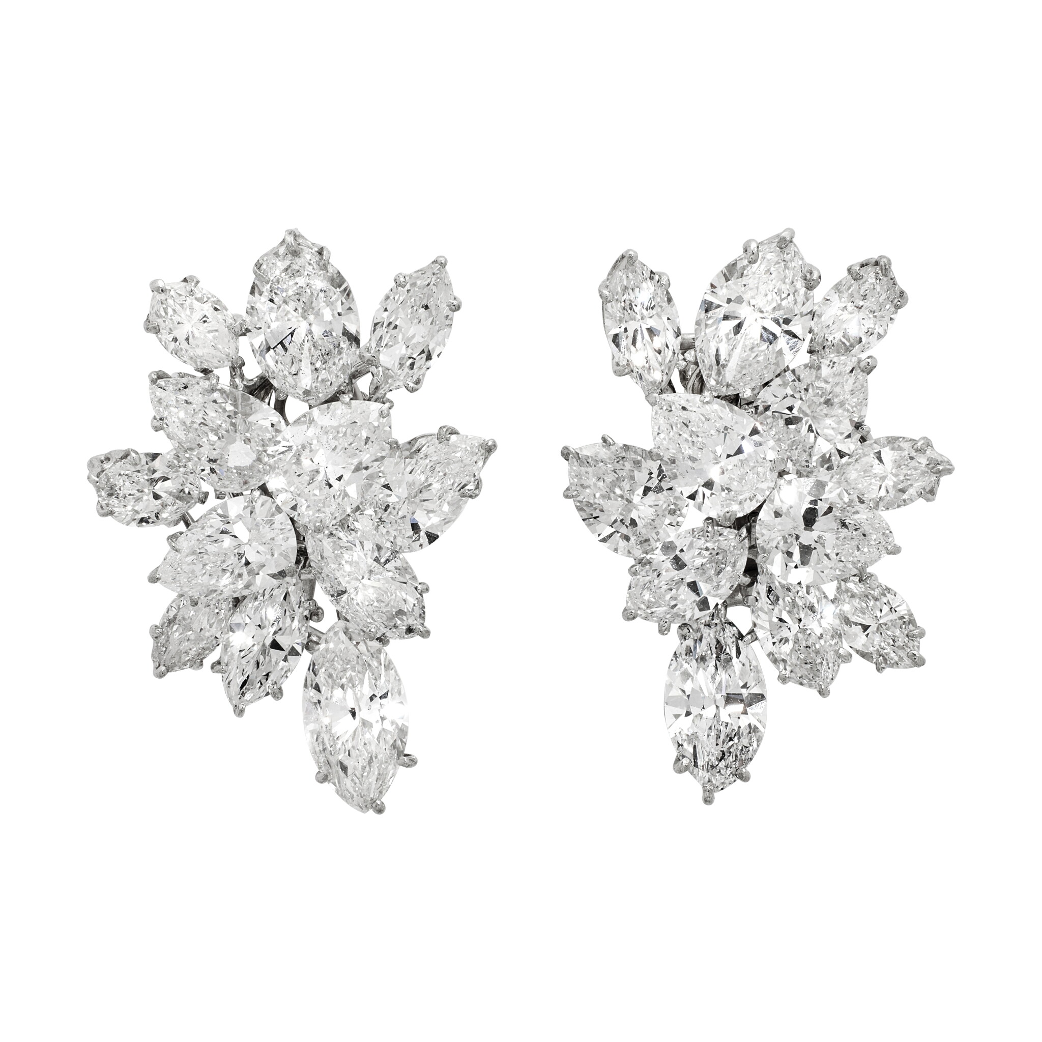 White Gold and 21.00ctw Marquise Cut Diamond Cluster Earclips — view 1