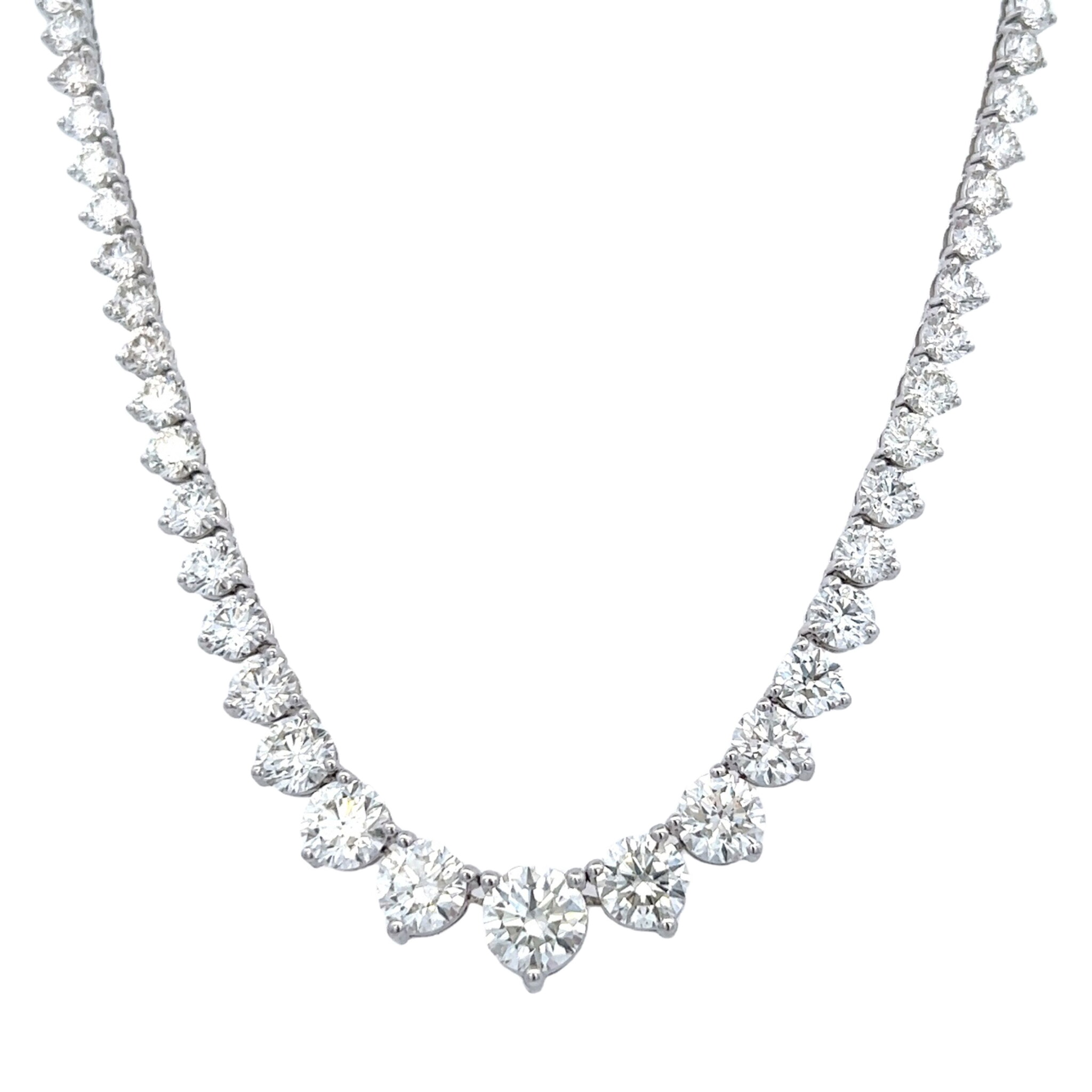 White Gold and 22.25ctw Round Brilliant Cut Diamond Rivière Tennis Necklace — view 1
