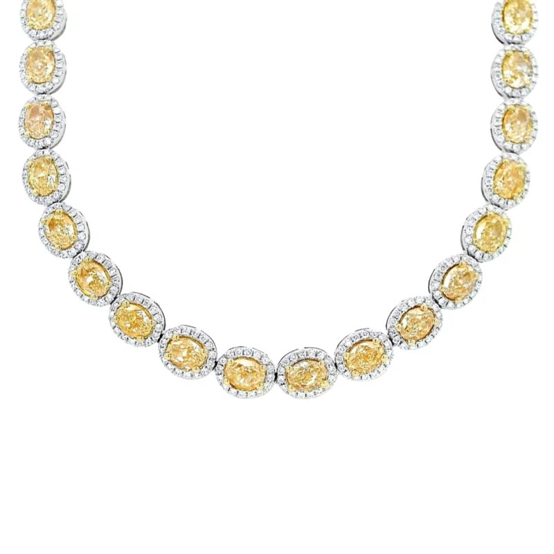 White Gold and 22.40ctw Oval Cut Yellow Diamond Tennis Necklace