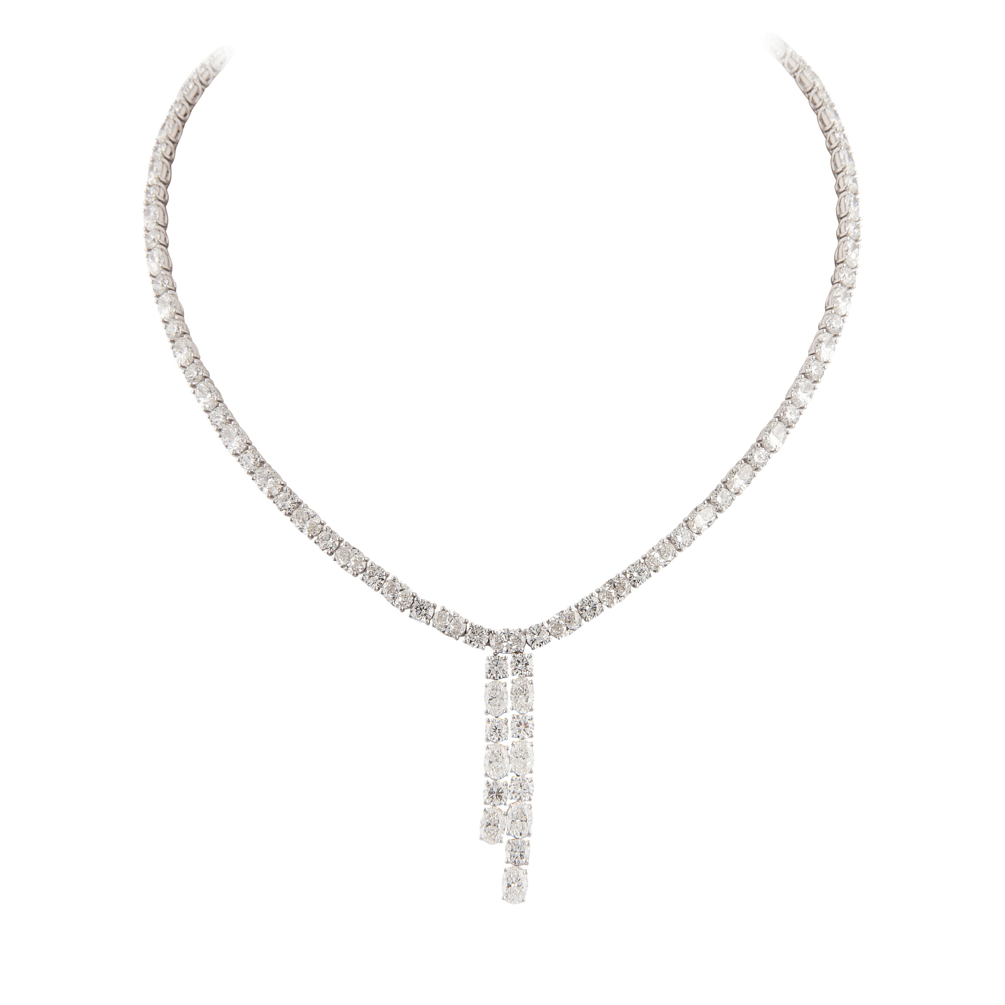 White Gold and 25.05ct Diamond Lariat Necklace — view 1