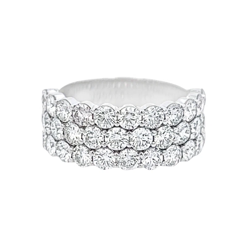 White Gold and 2.75ctw Round Brilliant Cut Diamond Three Row Ring