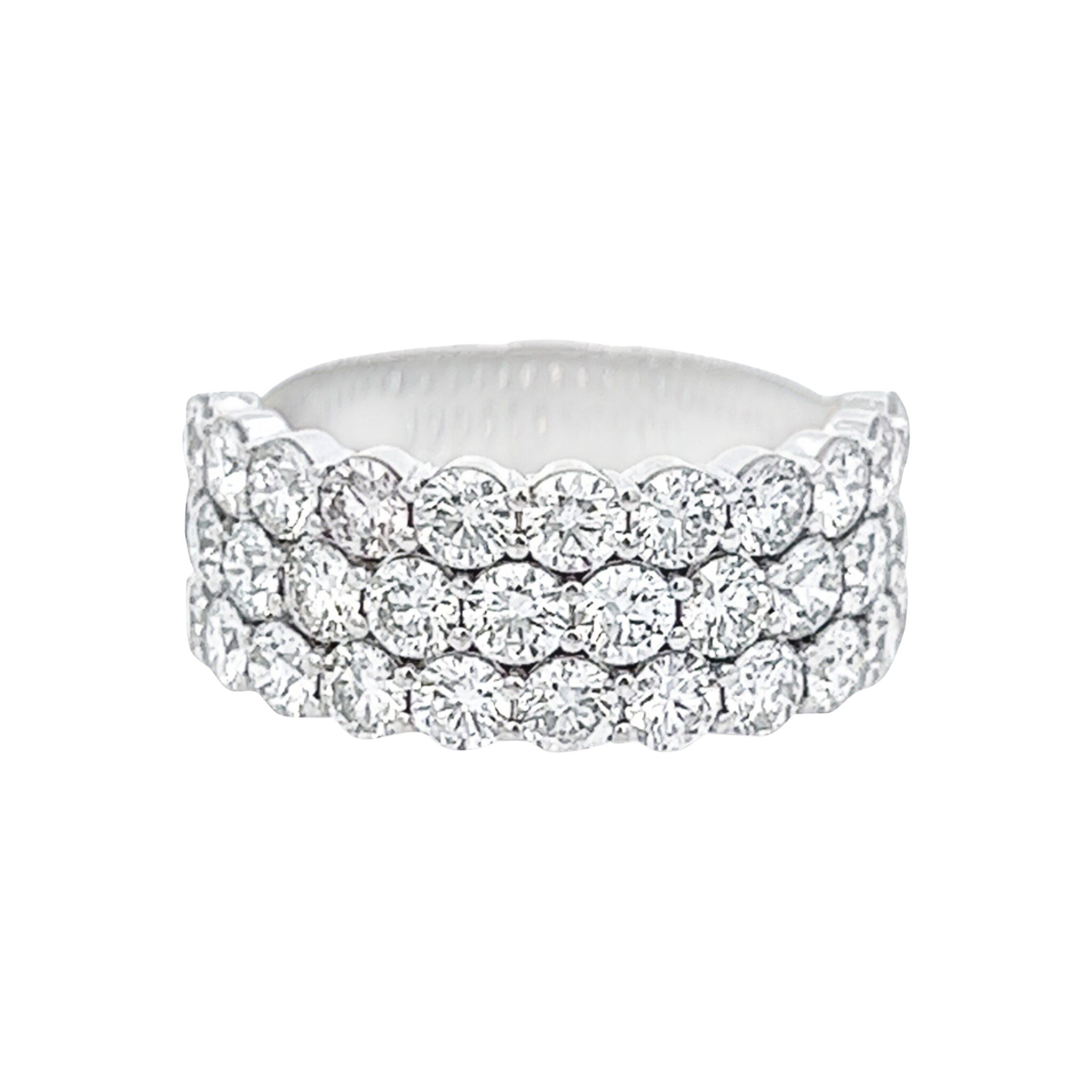 White Gold and 2.75ctw Round Brilliant Cut Diamond Three Row Ring — view 1