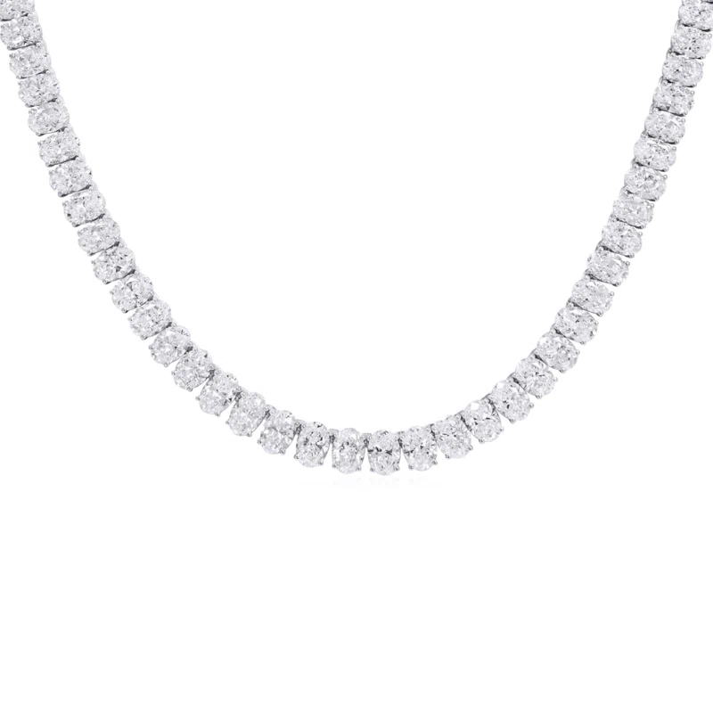  White Gold and 28.35ctw Oval Cut Diamond Tennis Necklace