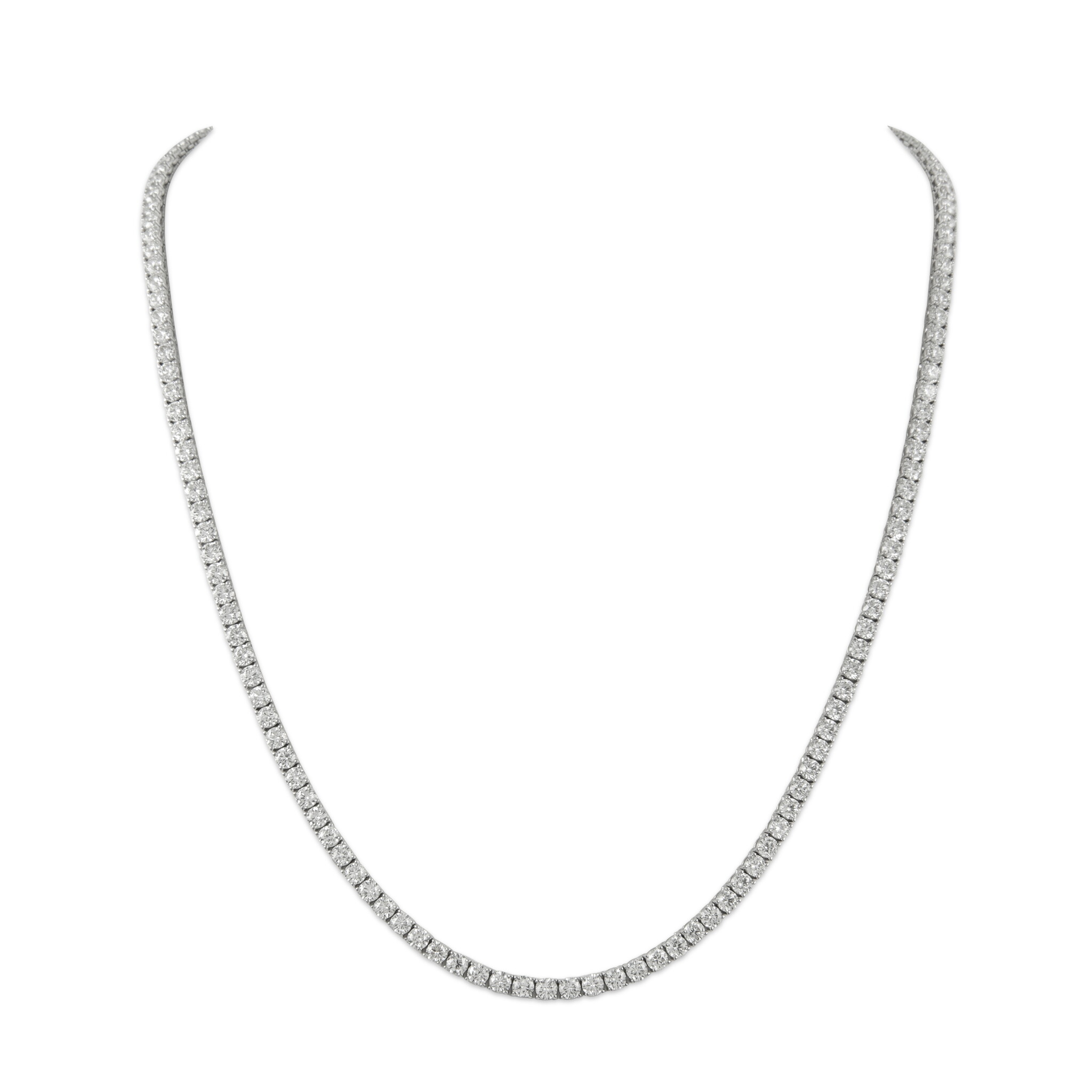 White Gold and 35.55ctw Round Brilliant Cut Diamond Tennis Necklace — view 1