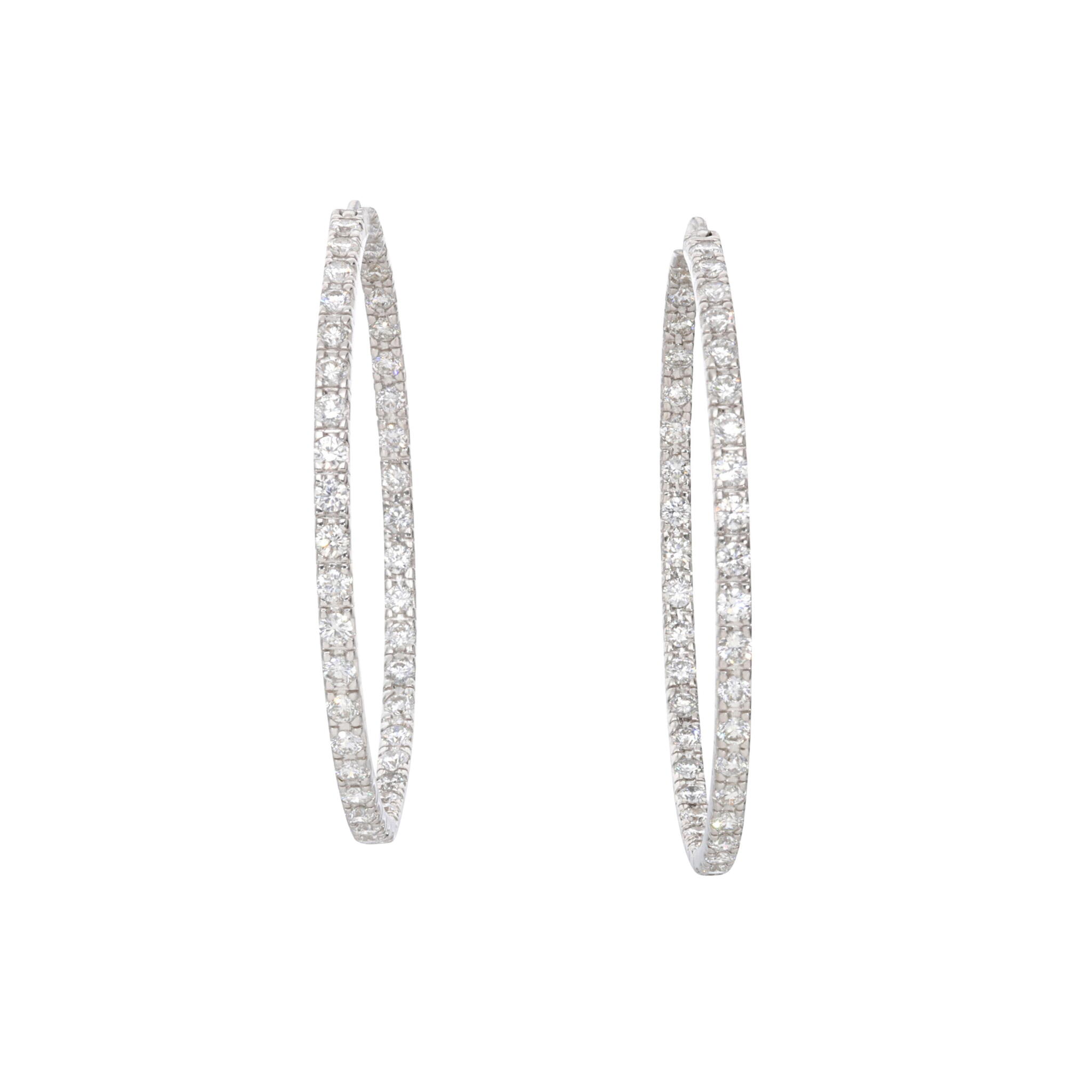 White Gold and 4.05ct Diamond Hoop Earrings — view 1