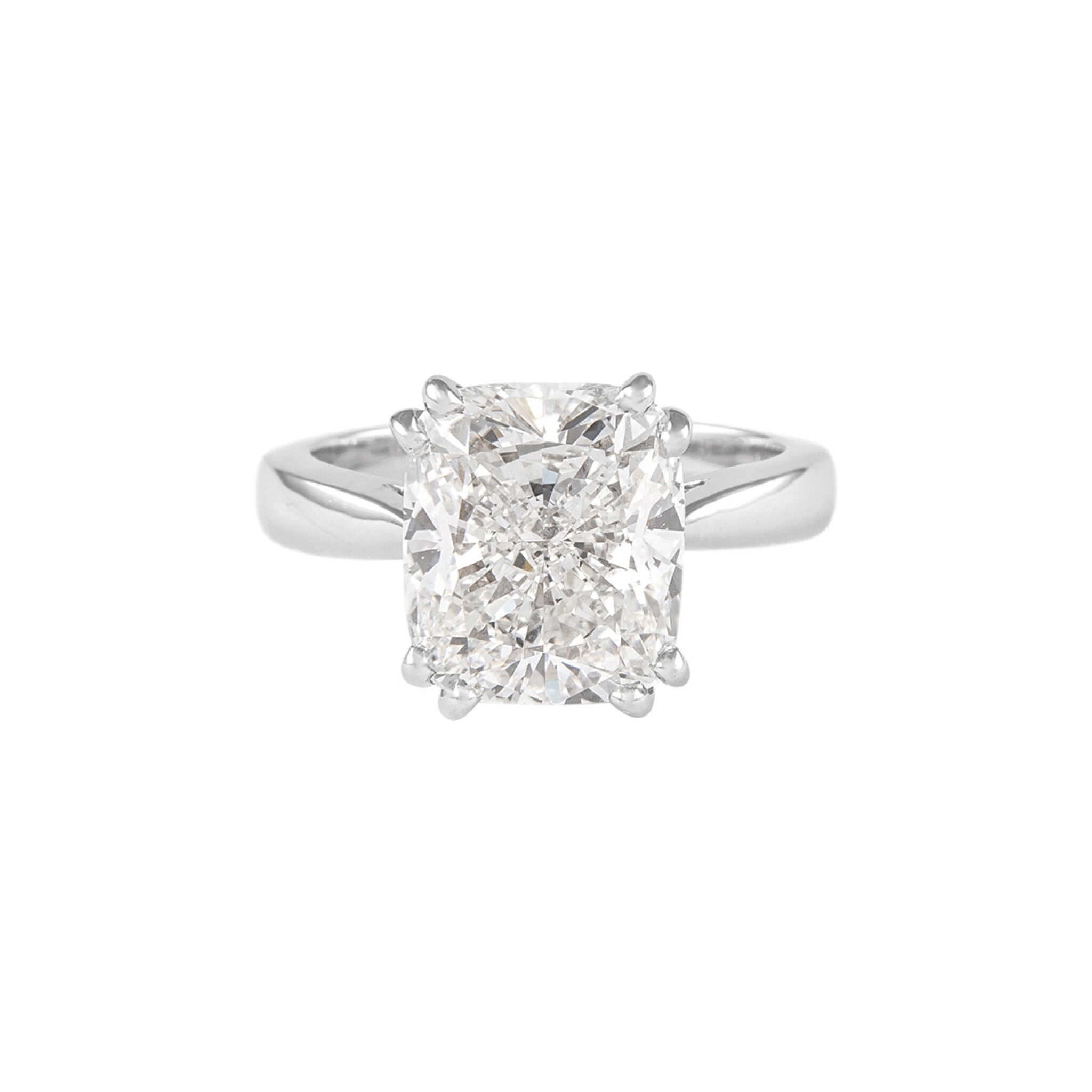 White Gold and 5.01ct Cushion Cut Diamond Engagement Ring — view 1