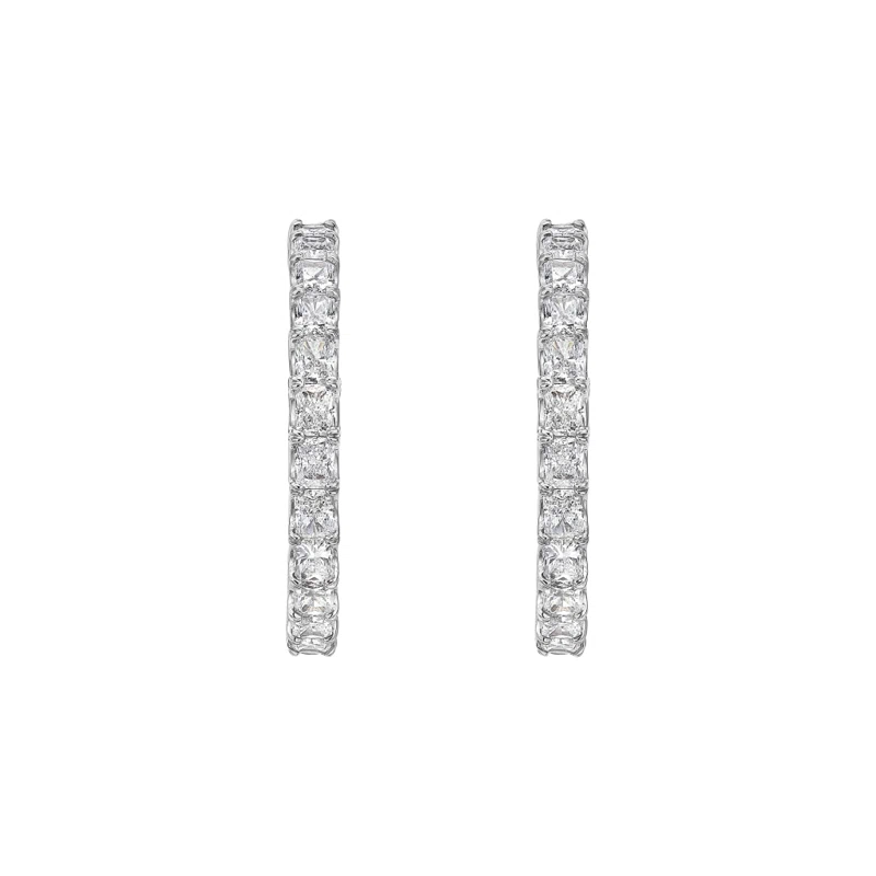 White Gold and 5.40ctw Radiant Cut Diamond Hoop Earrings