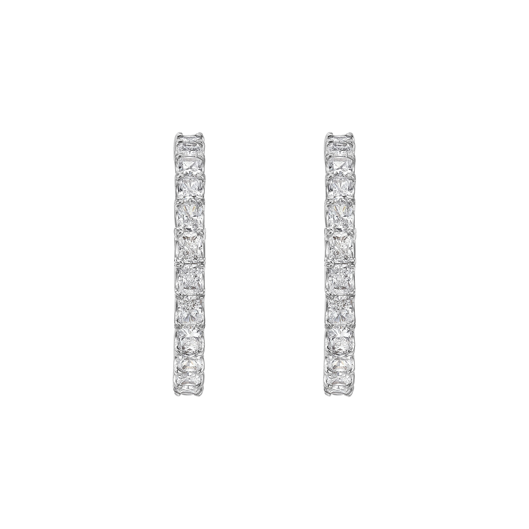White Gold and 5.40ctw Radiant Cut Diamond Hoop Earrings — view 1